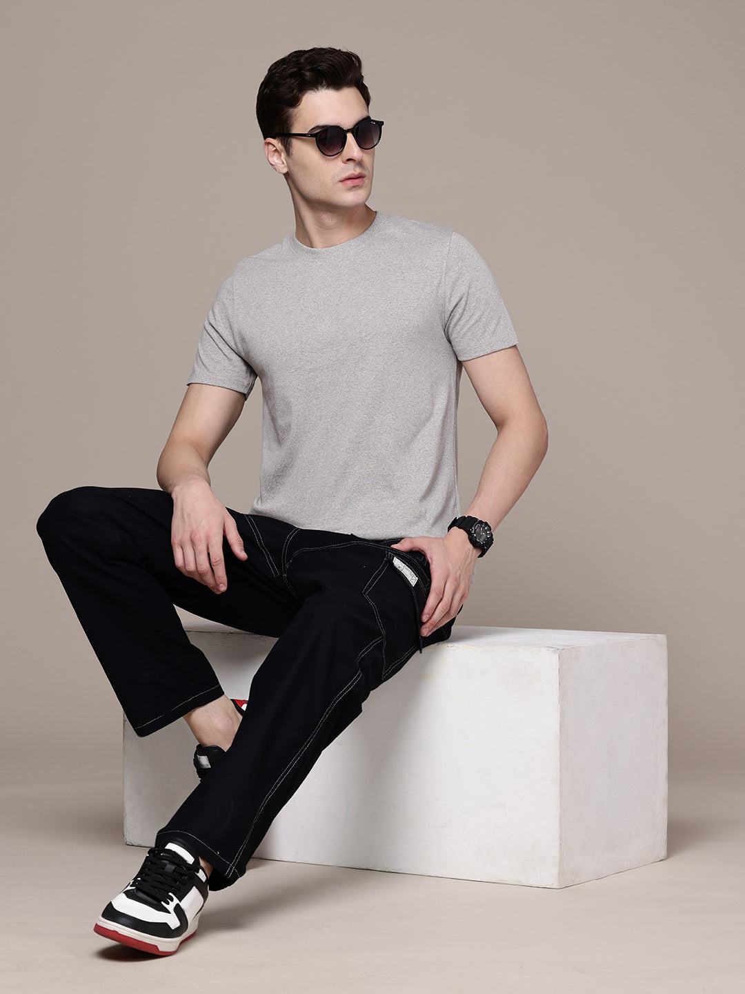 Mens Regular Half Sleeve Grey Melange T-Shirt