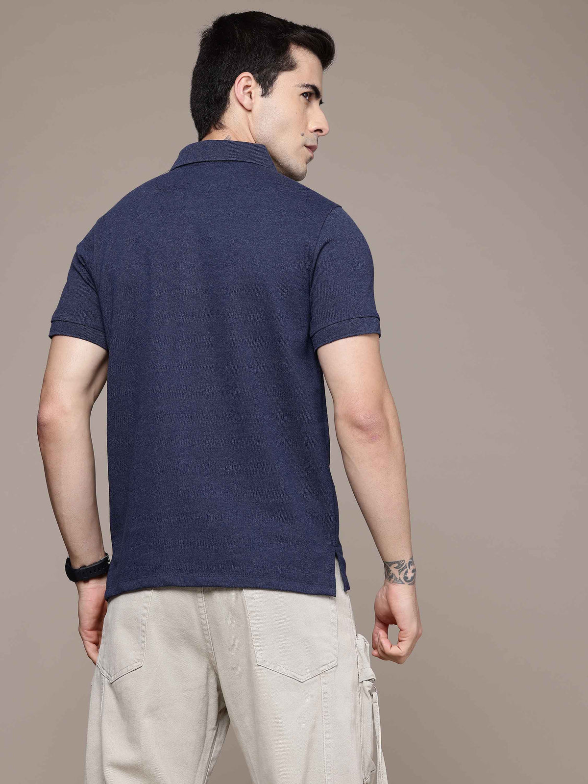 Navy Melange Polo T-Shirt