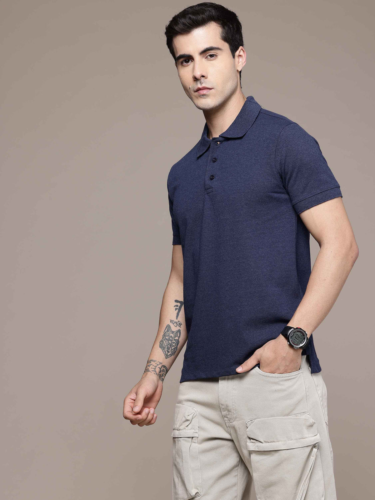 Navy Melange Polo T-Shirt