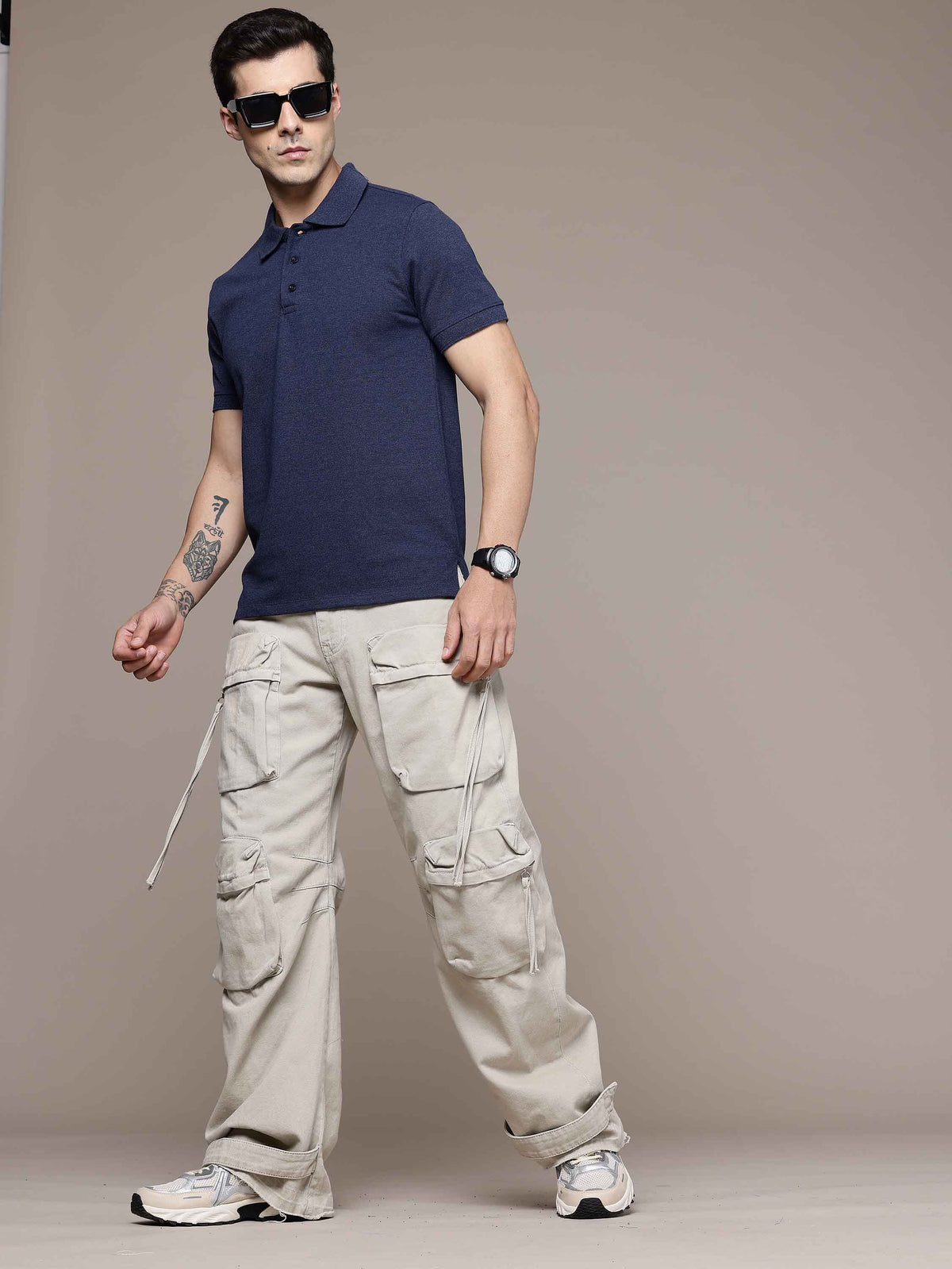 Navy Melange Polo T-Shirt