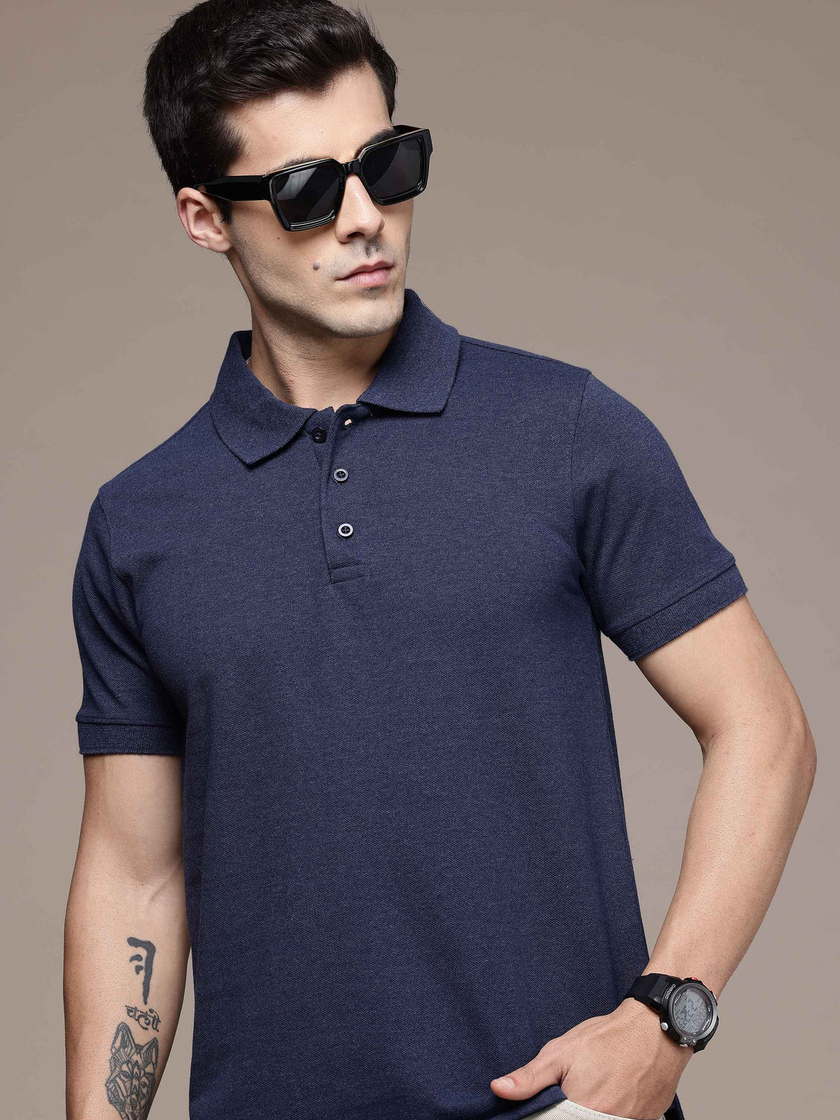 Navy Melange Polo T-Shirt