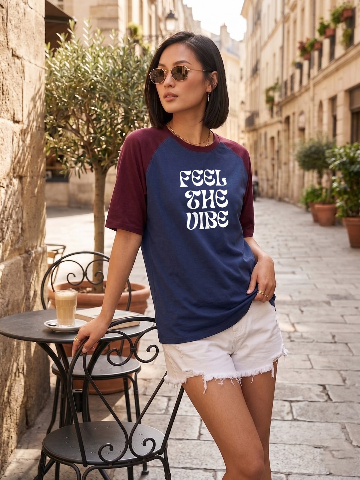 Graphic Raglan Sleeve Feel the Vibe