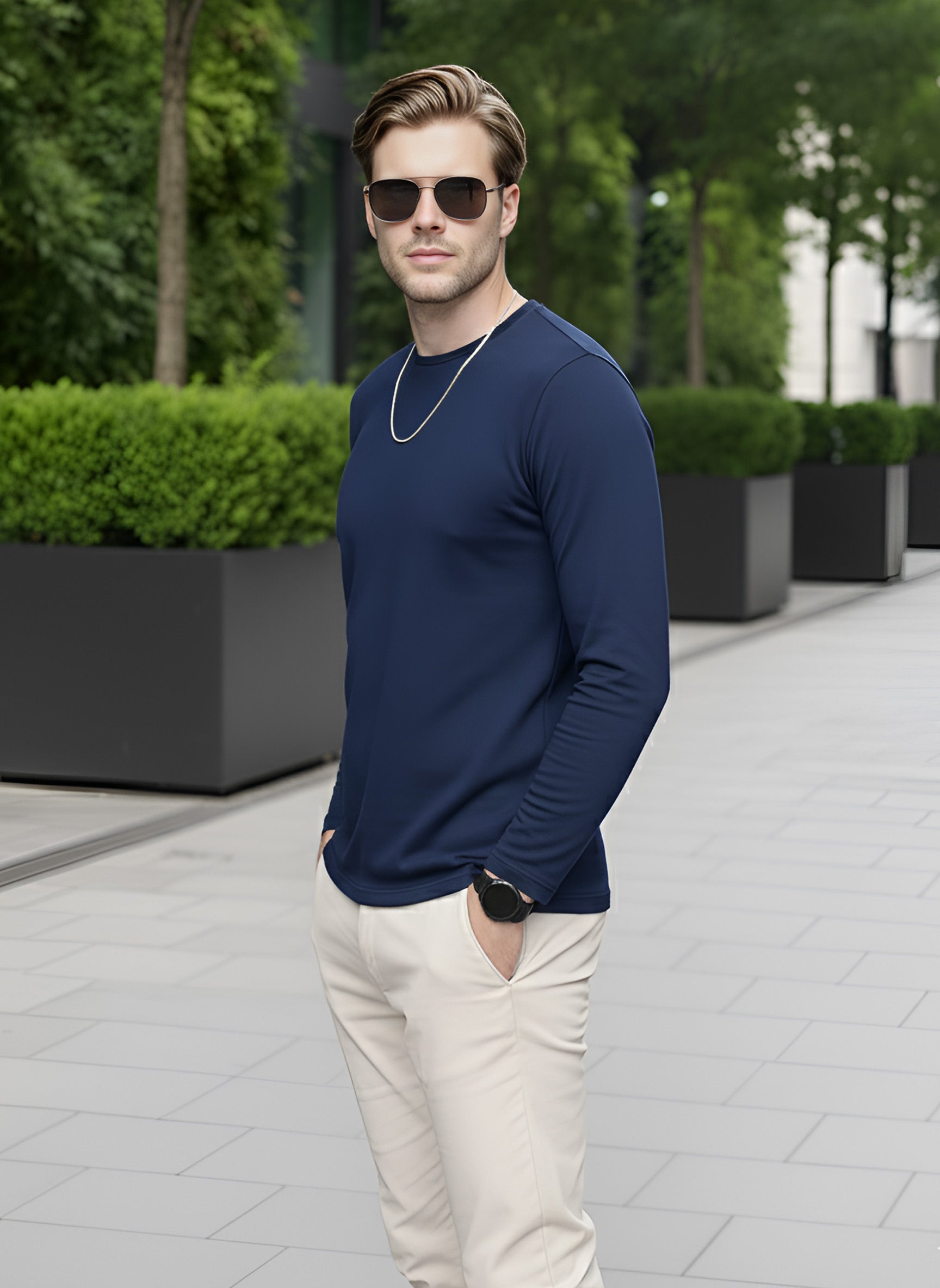 Long Sleeve Aircraft Blue T-Shirt