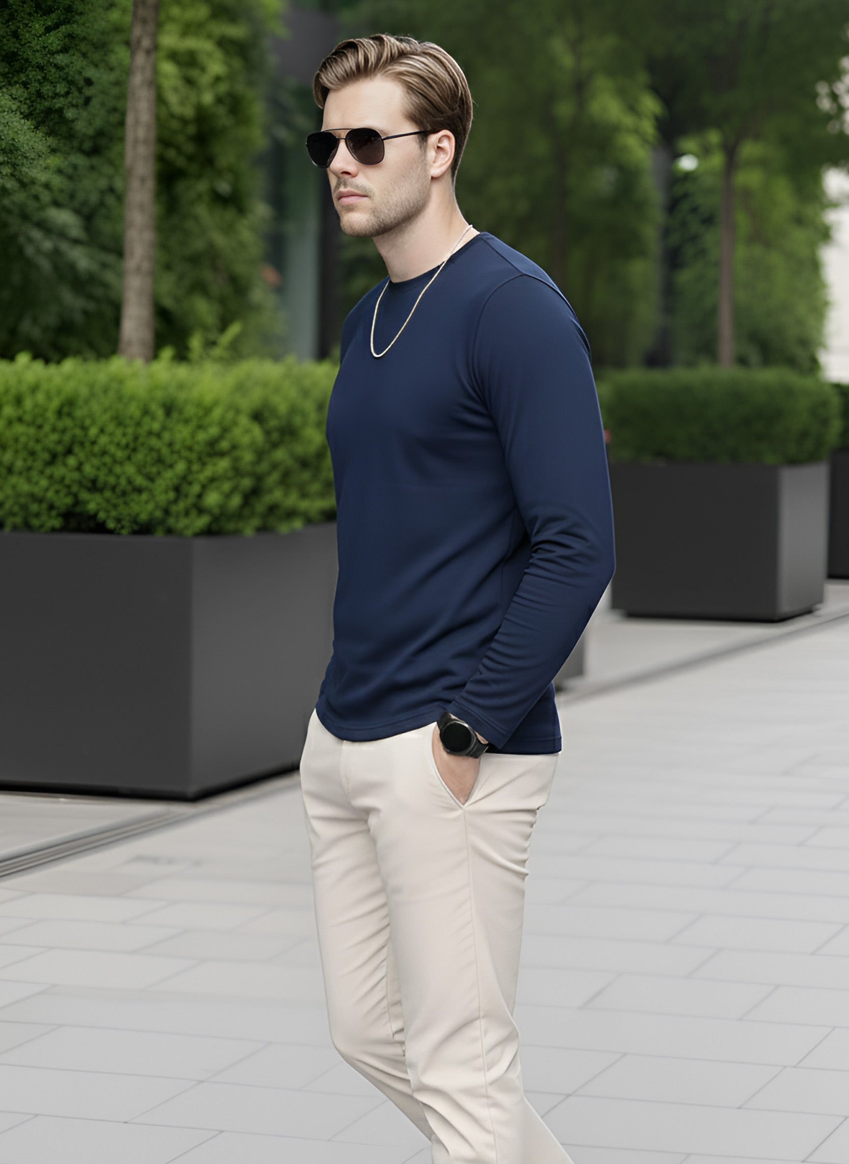 Long Sleeve Aircraft Blue T-Shirt