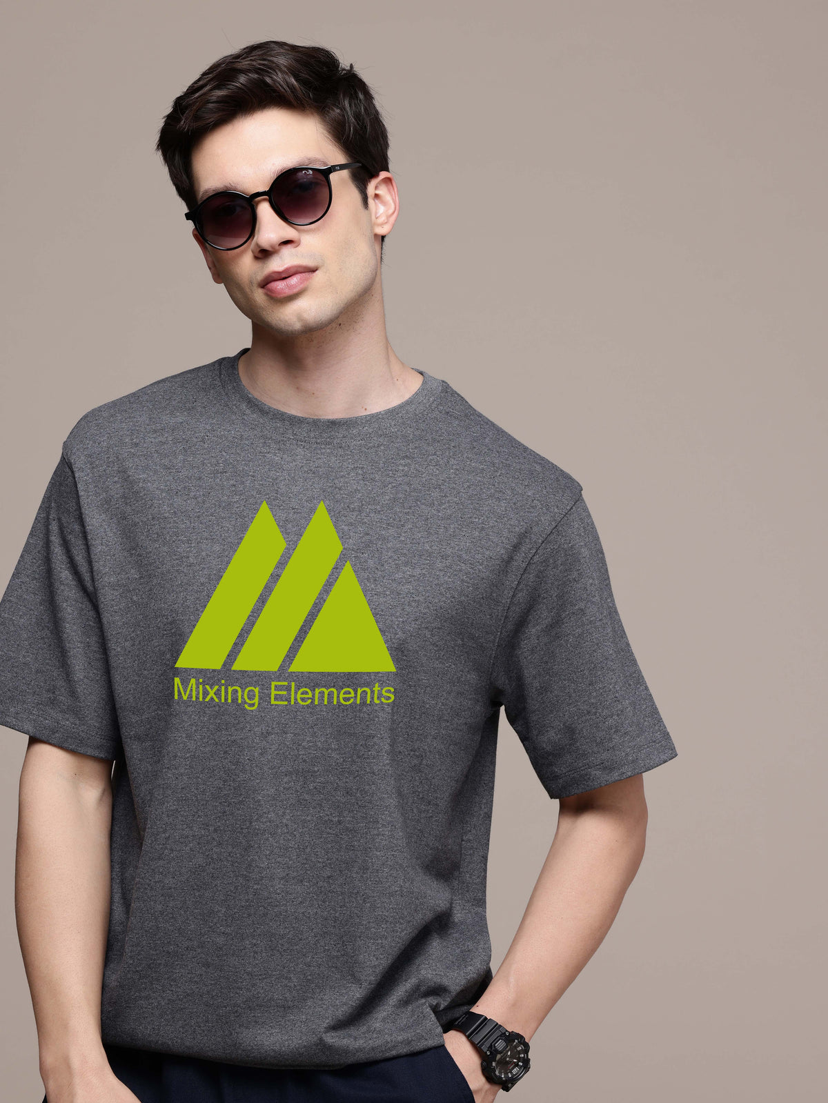 Graphic Oversized Mixing Elements Print Tshirt