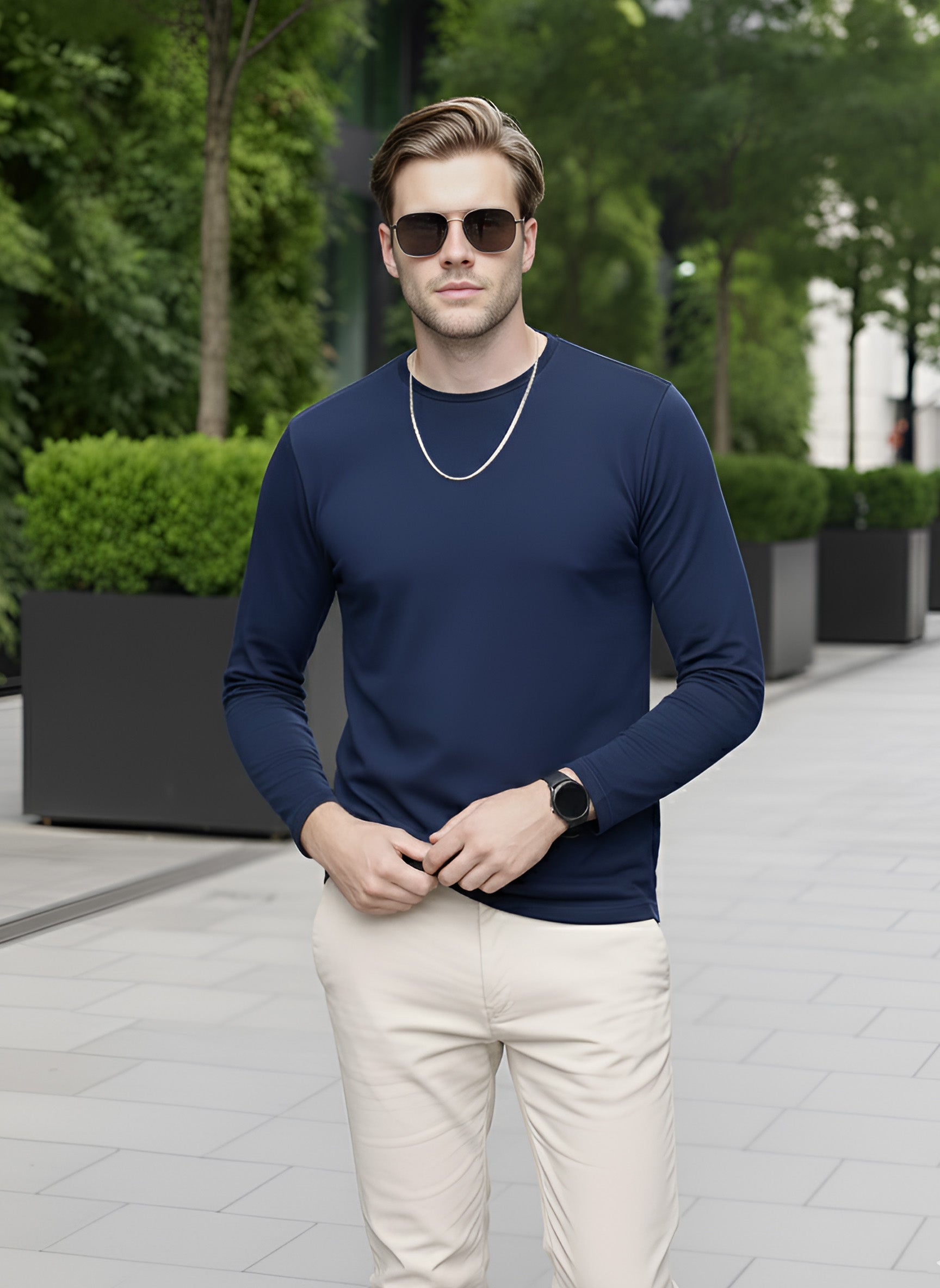 Long Sleeve Aircraft Blue T-Shirt