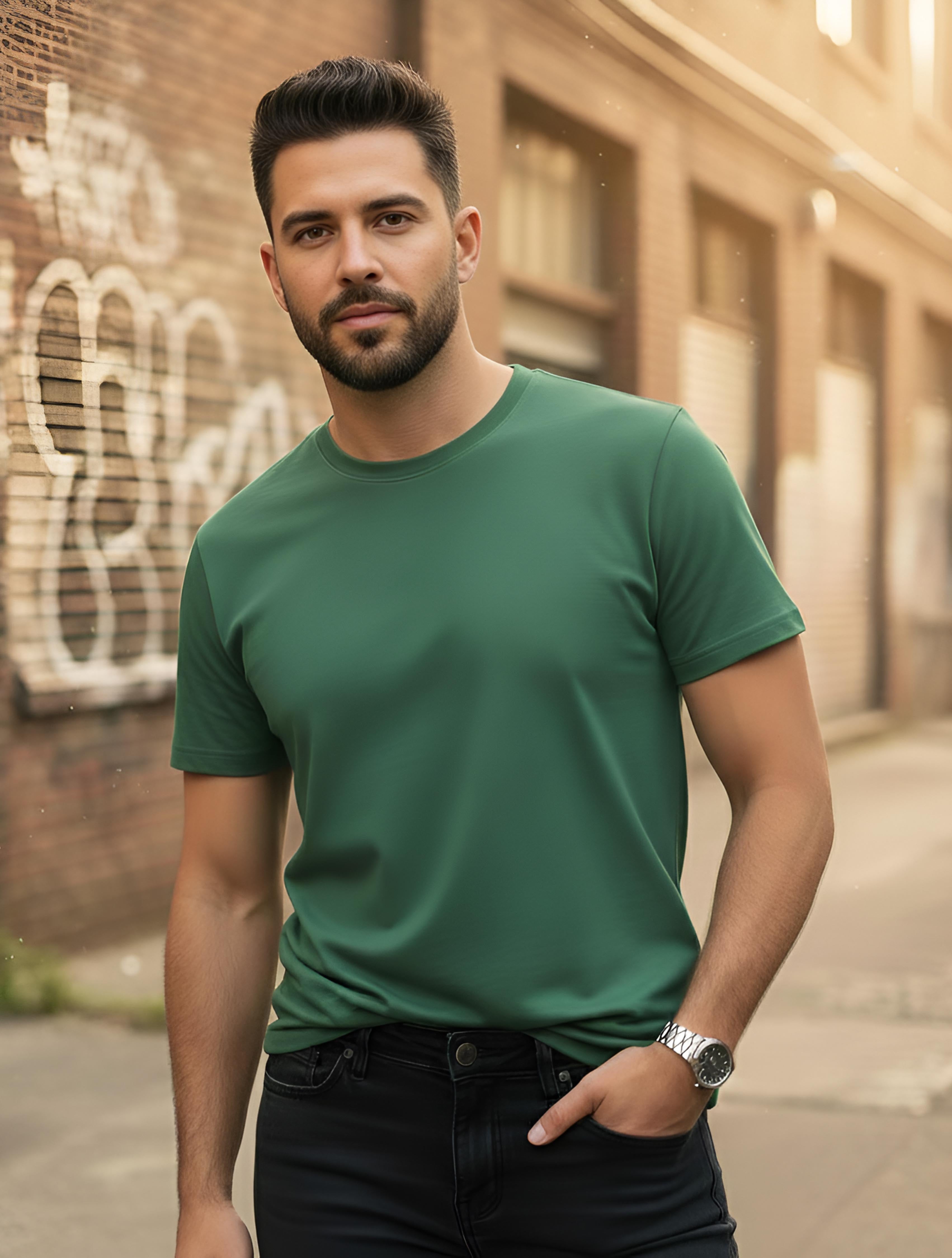 Half Sleeve Bottle Green T-Shirt