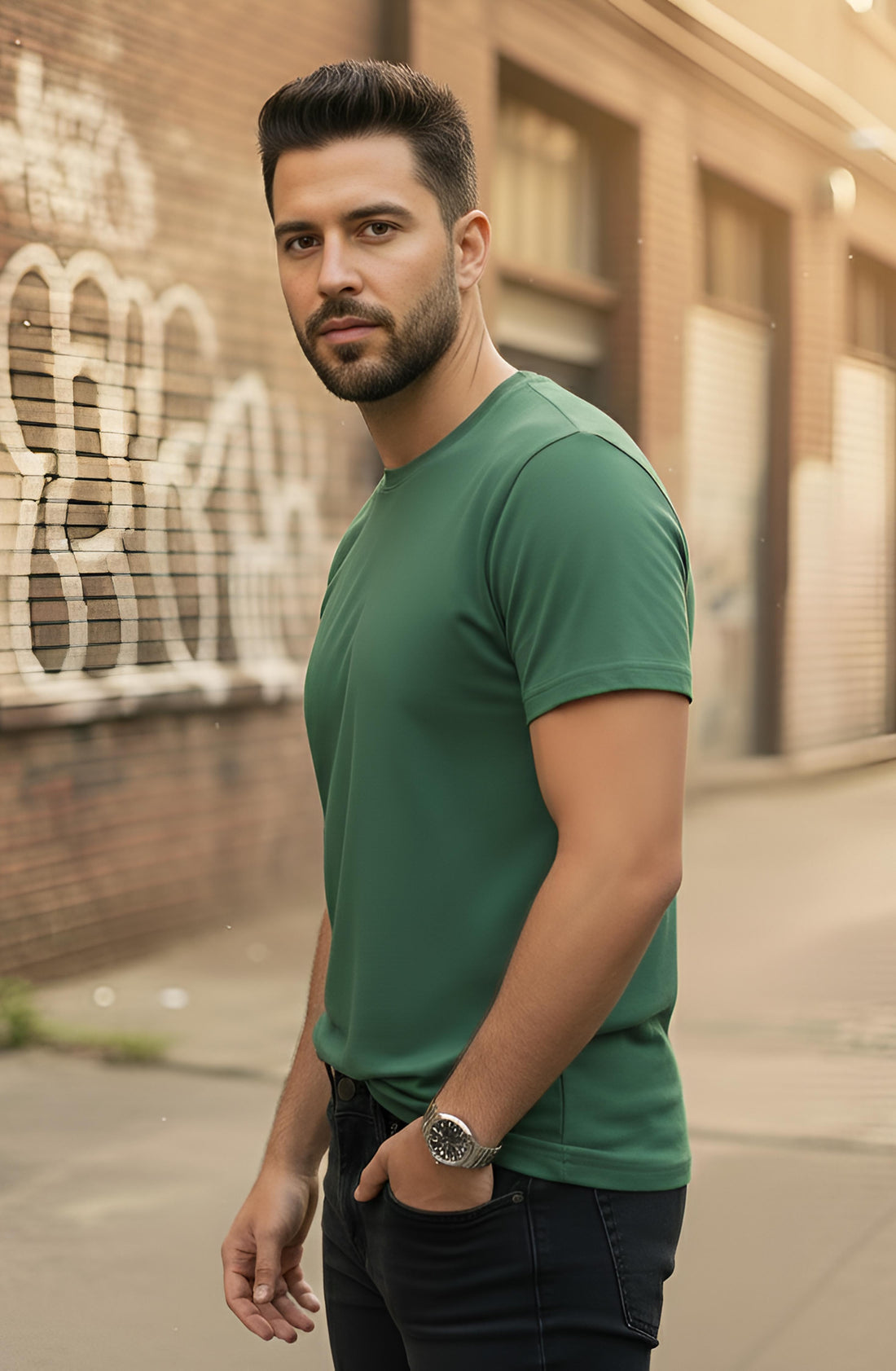 Half Sleeve Bottle Green T-Shirt
