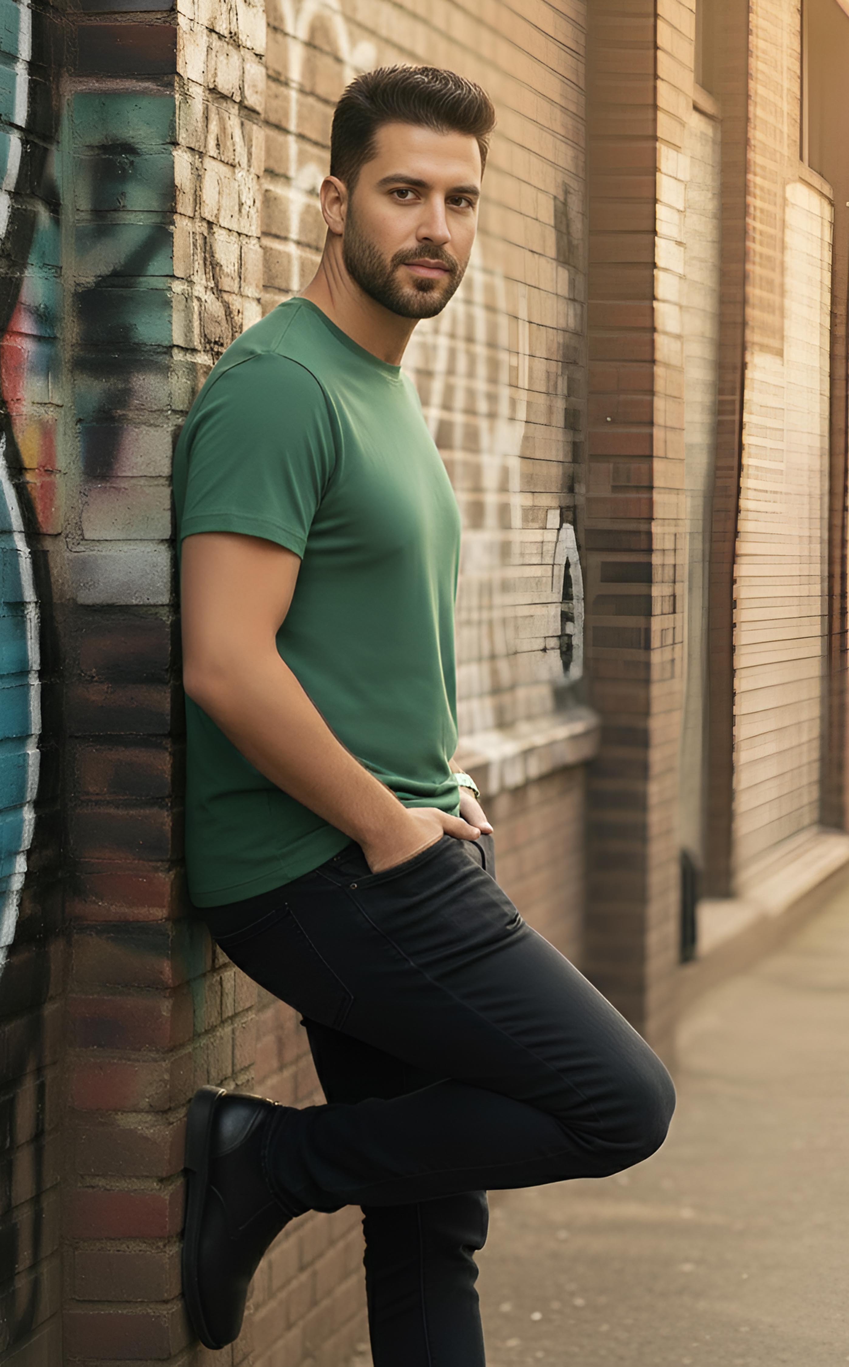 Half Sleeve Bottle Green T-Shirt