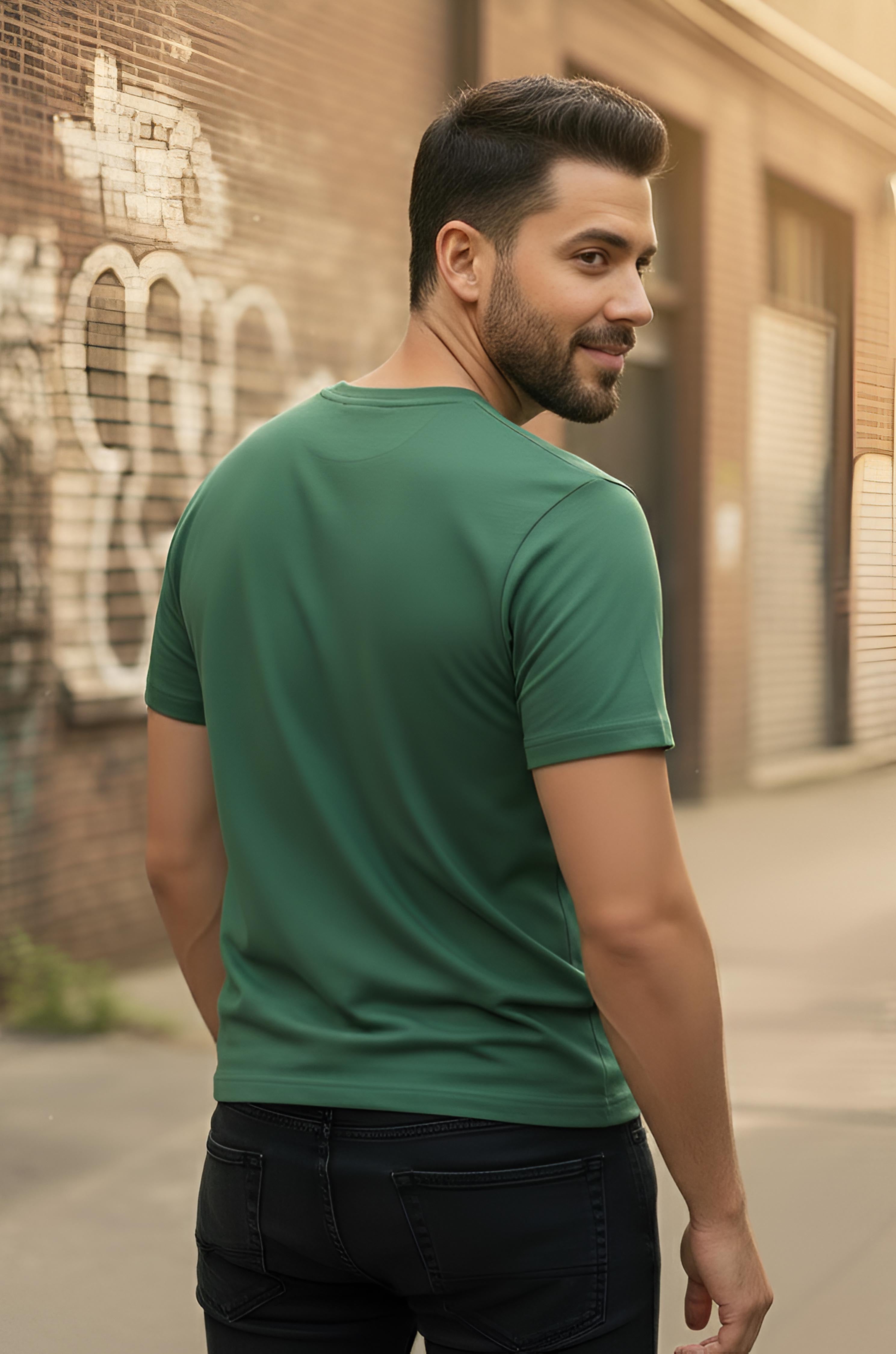 Half Sleeve Bottle Green T-Shirt