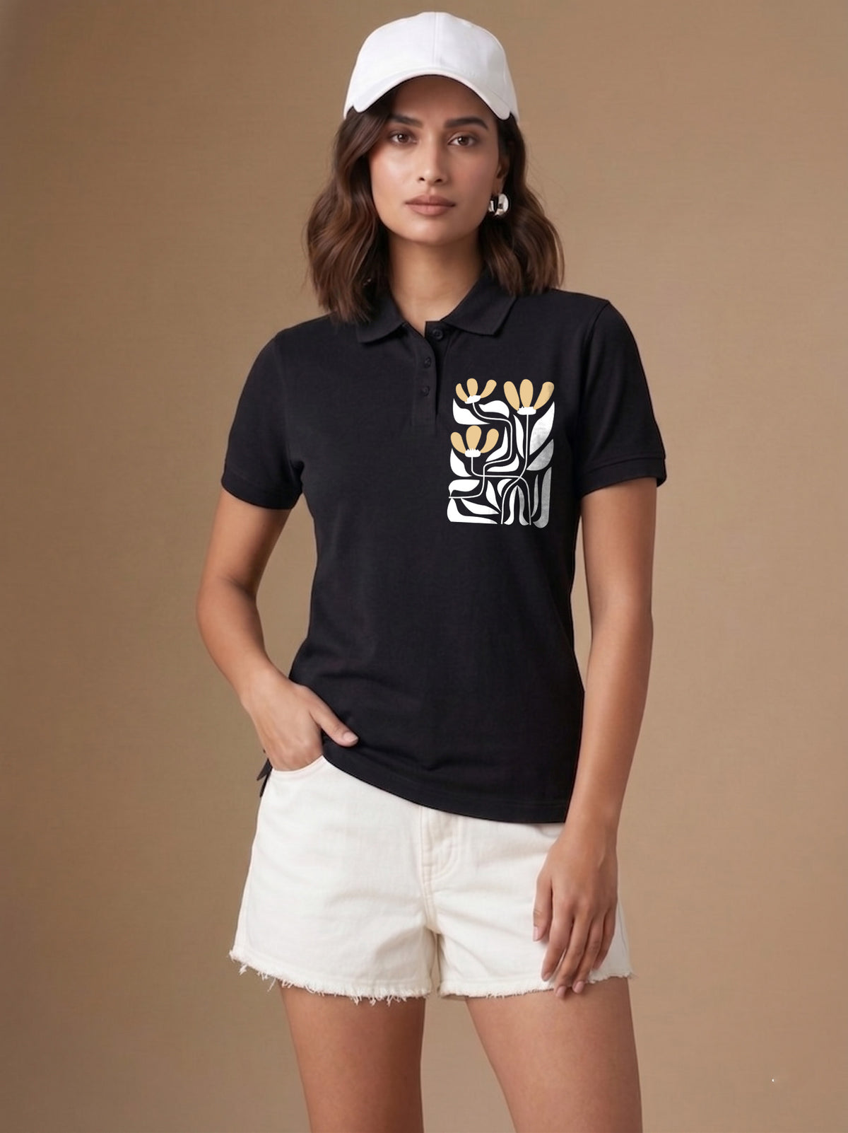 Womens Graphic Polo T-Shirt Flower