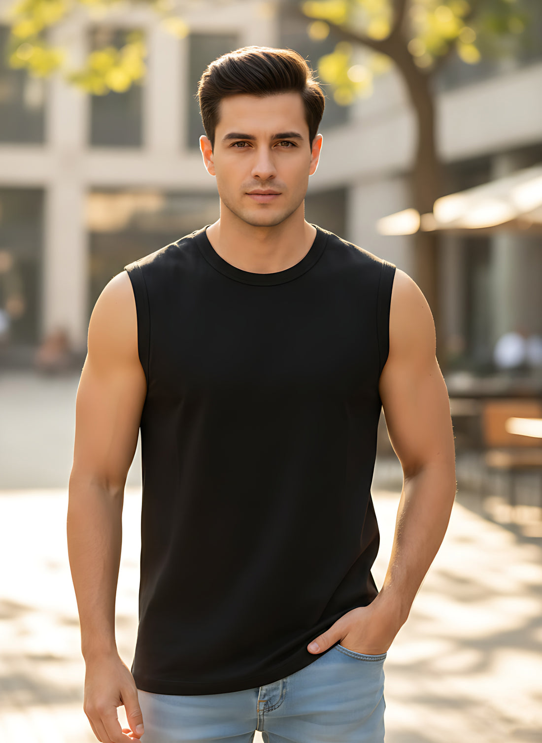 Sleeveless  Black T-Shirt