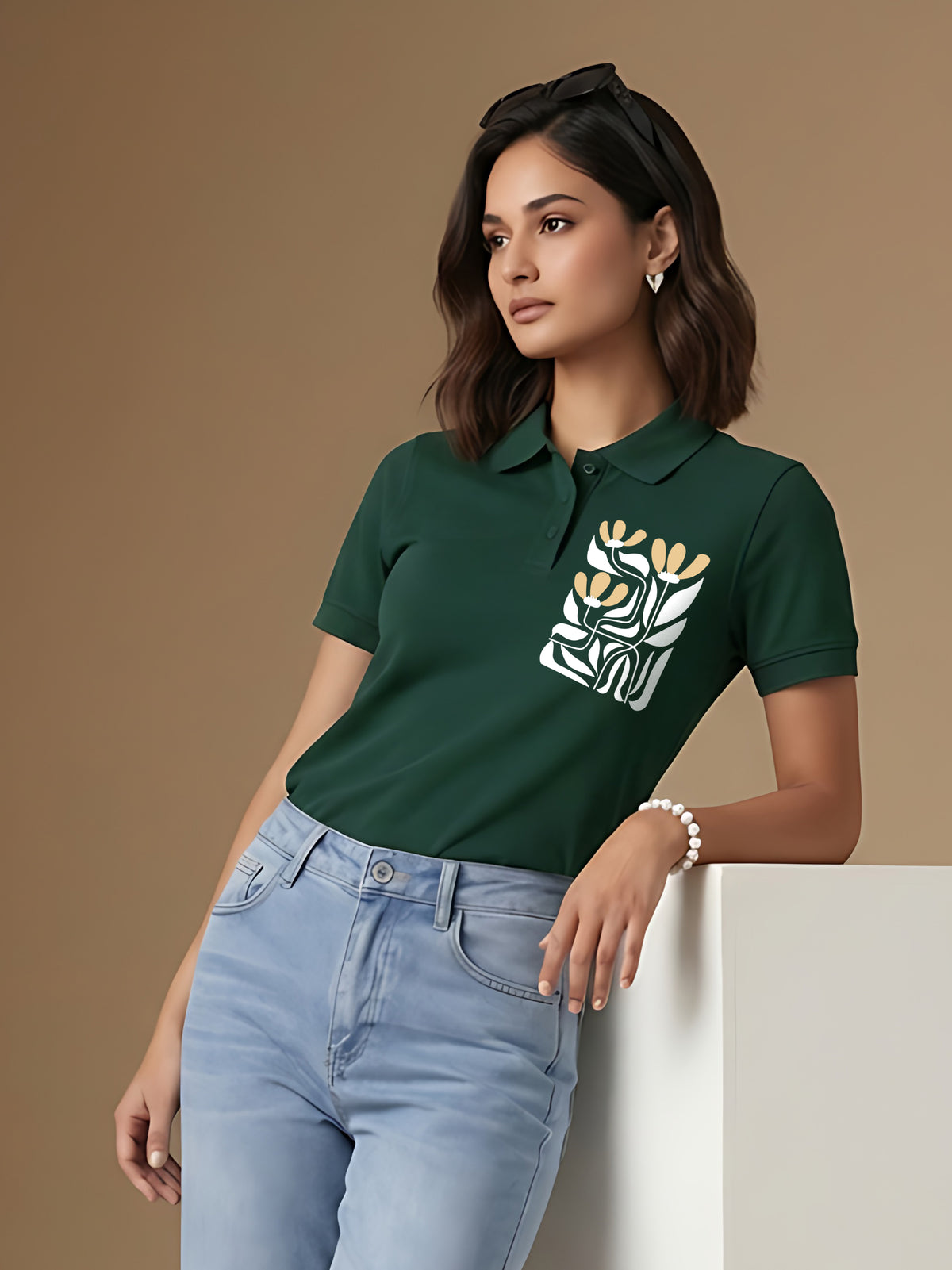 Womens Graphic Polo T-Shirt Flower