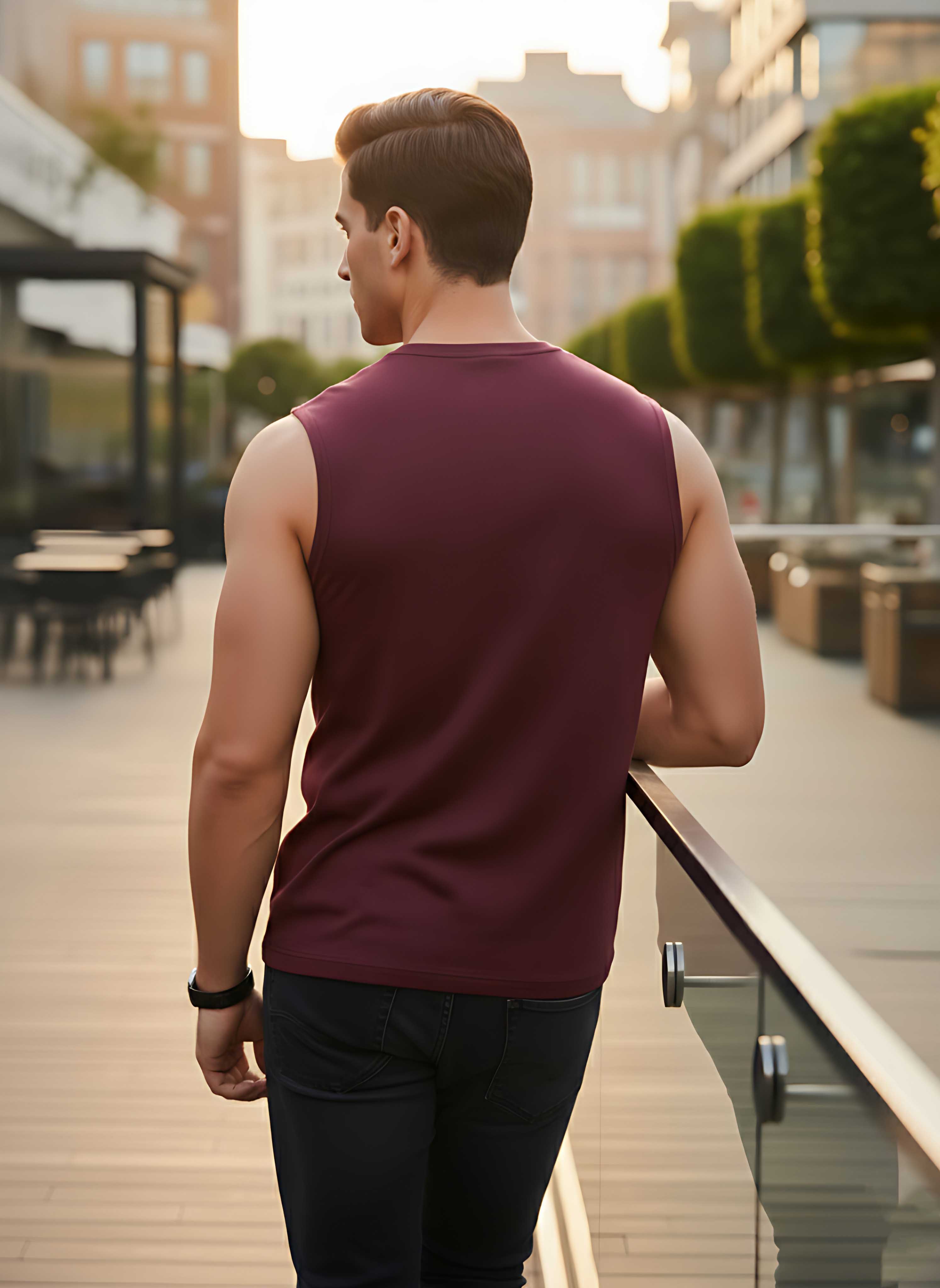 Sleeveless  Bargundy  T-Shirt