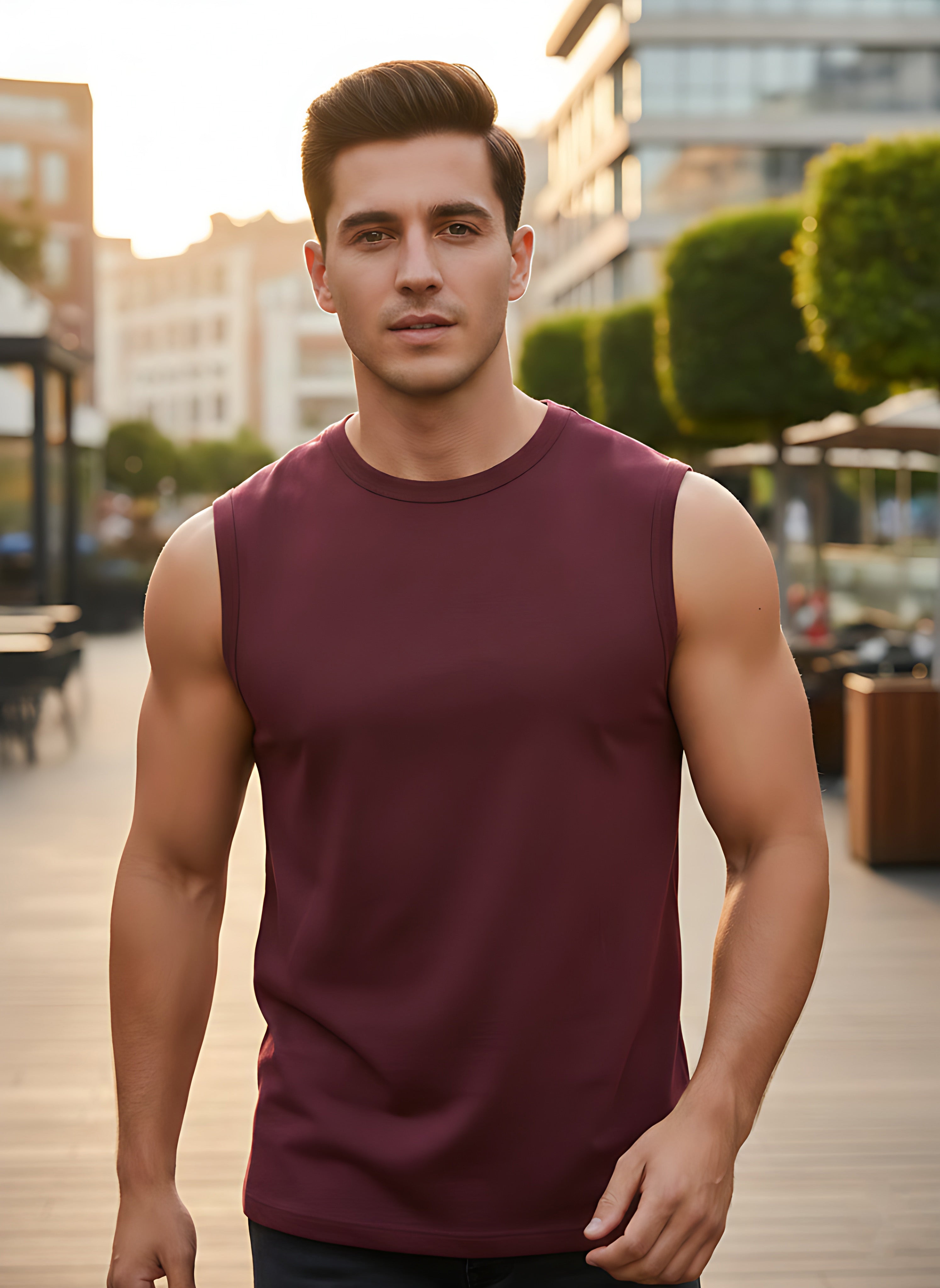 Sleeveless  Bargundy  T-Shirt
