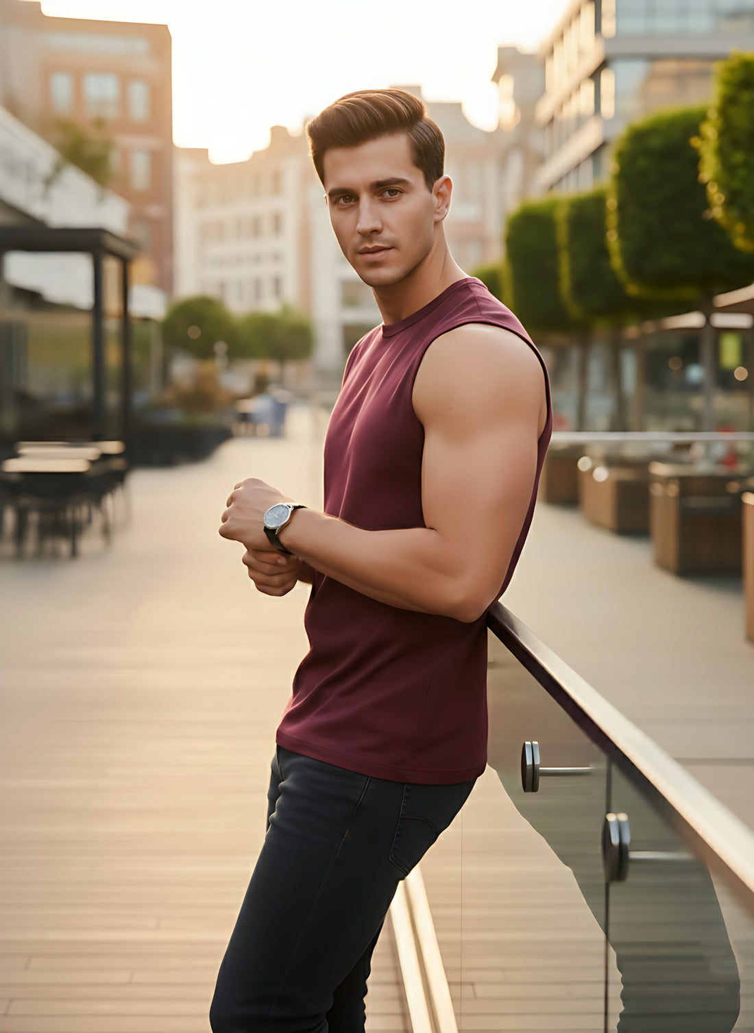 Sleeveless  Bargundy  T-Shirt