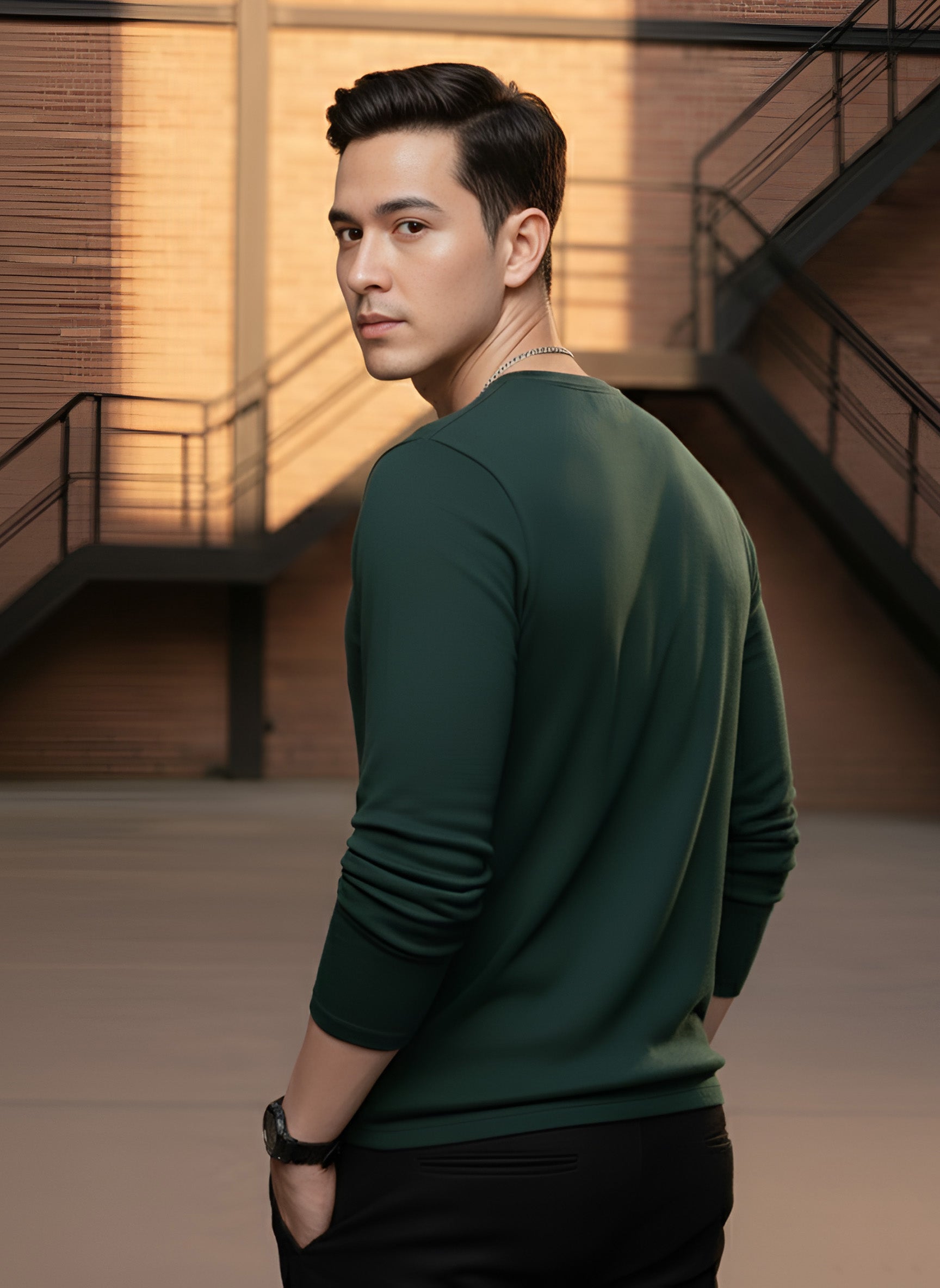 Long Sleeve Bottle Green  T-Shirt