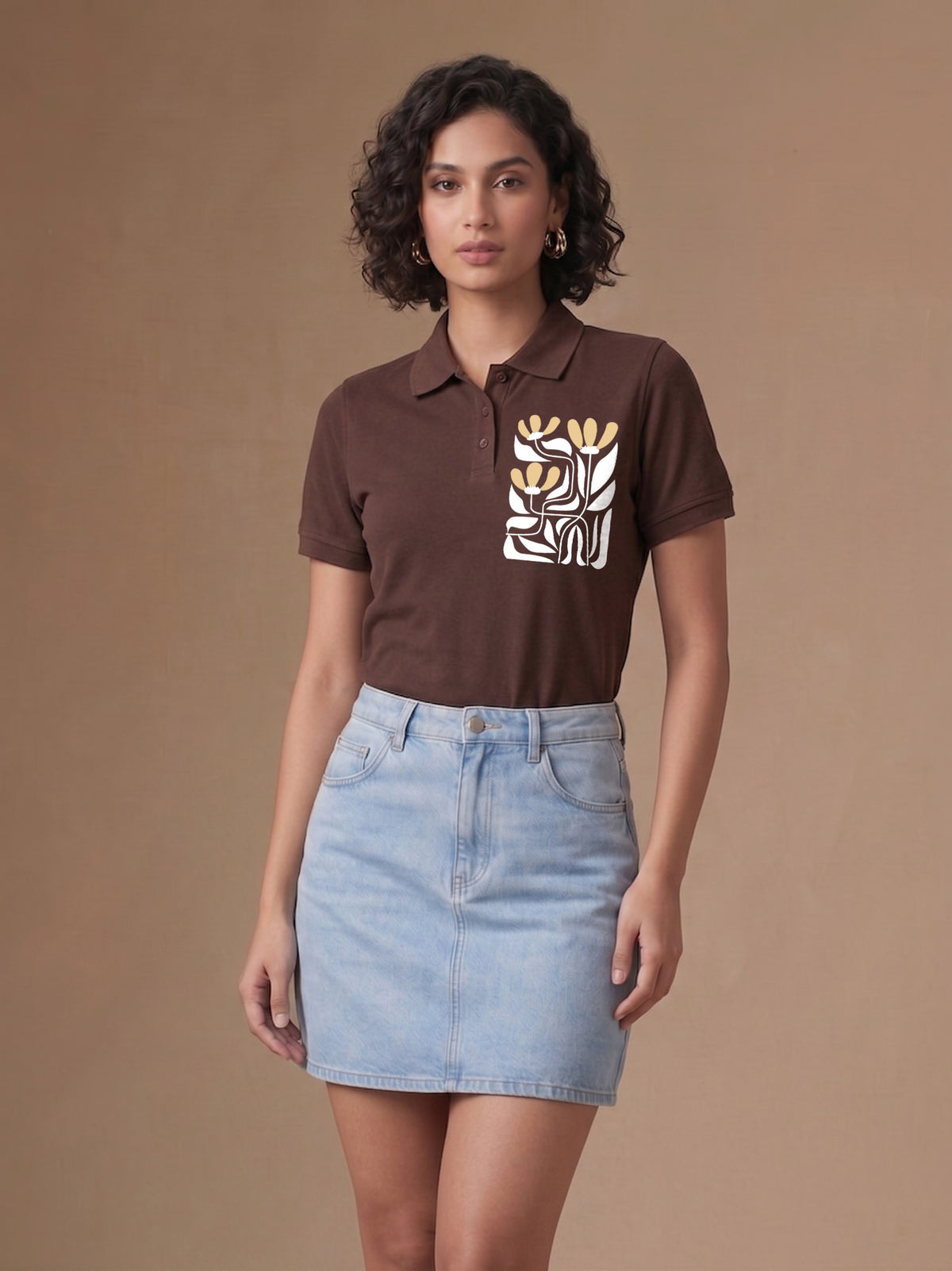 Womens Graphic Polo T-Shirt Flower