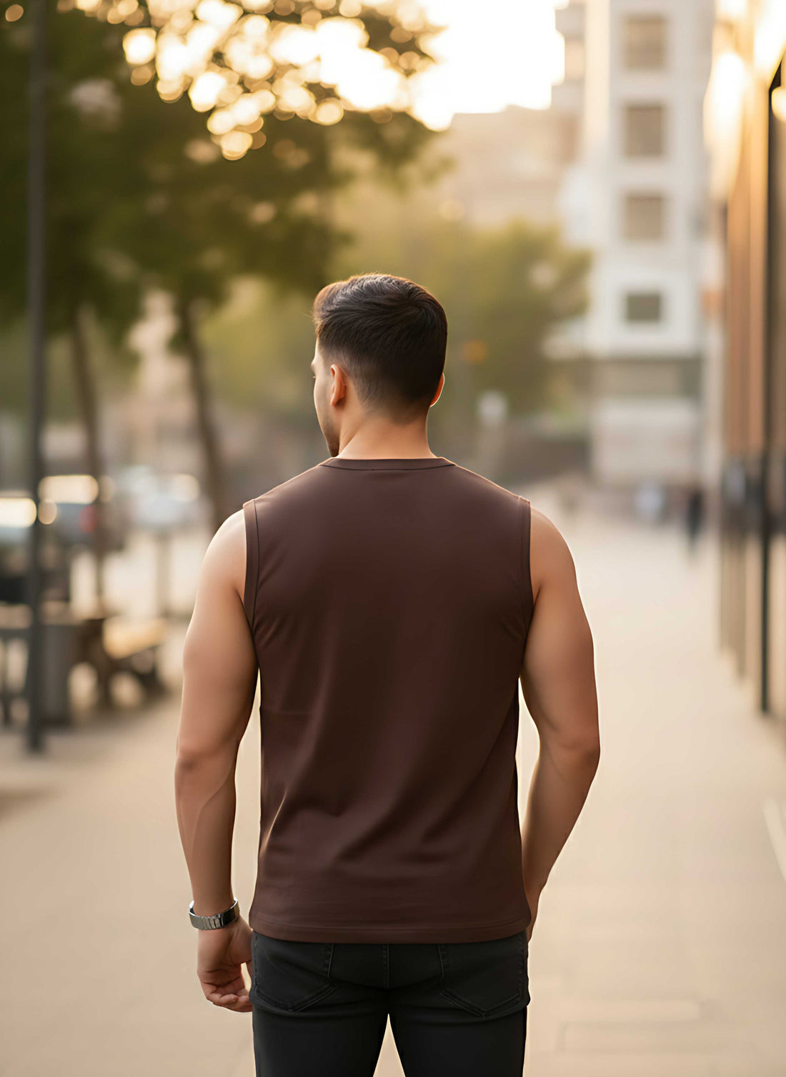 Sleeveless  Coffee Brown  T-Shirt