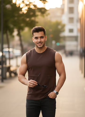Sleeveless  Coffee Brown  T-Shirt