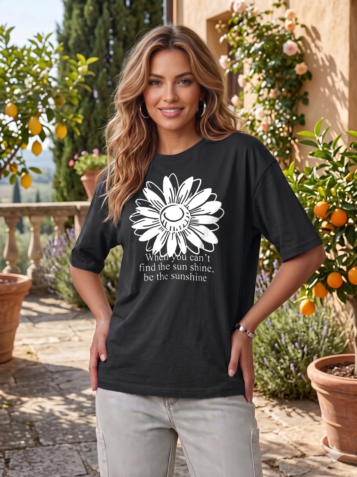 Graphic Oversized T-Shirt Sunflower