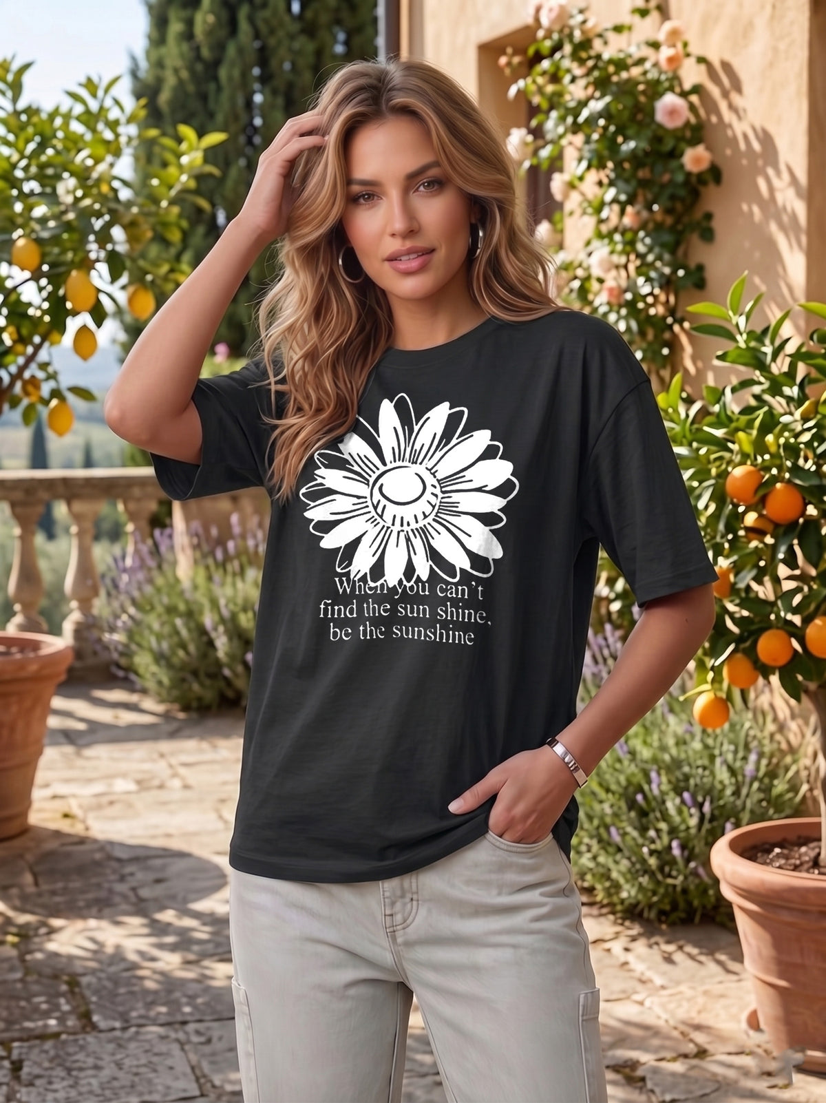 Graphic Oversized T-Shirt Sunflower