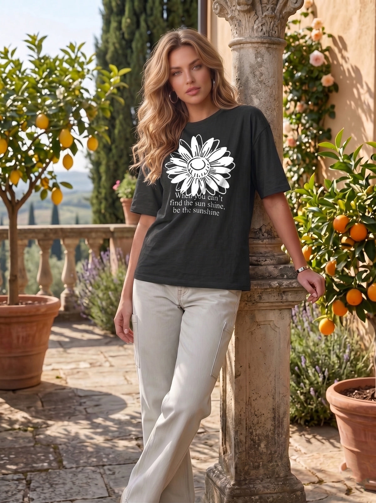 Graphic Oversized T-Shirt Sunflower