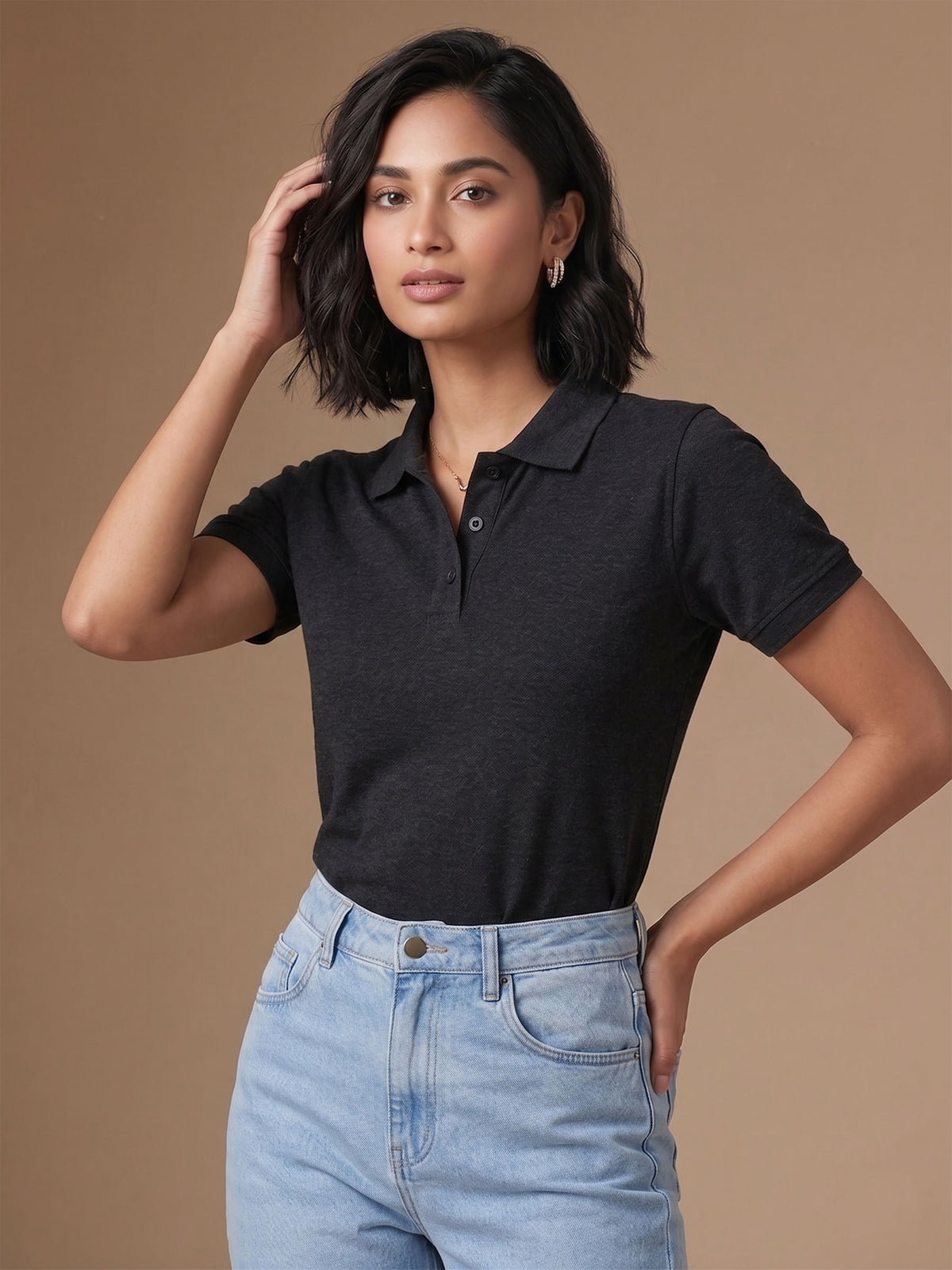 Charcoal Melange Polo T-Shirt