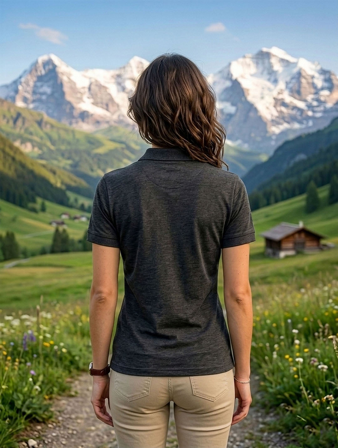 Womens Polo Charcoal Melange T-Shirt