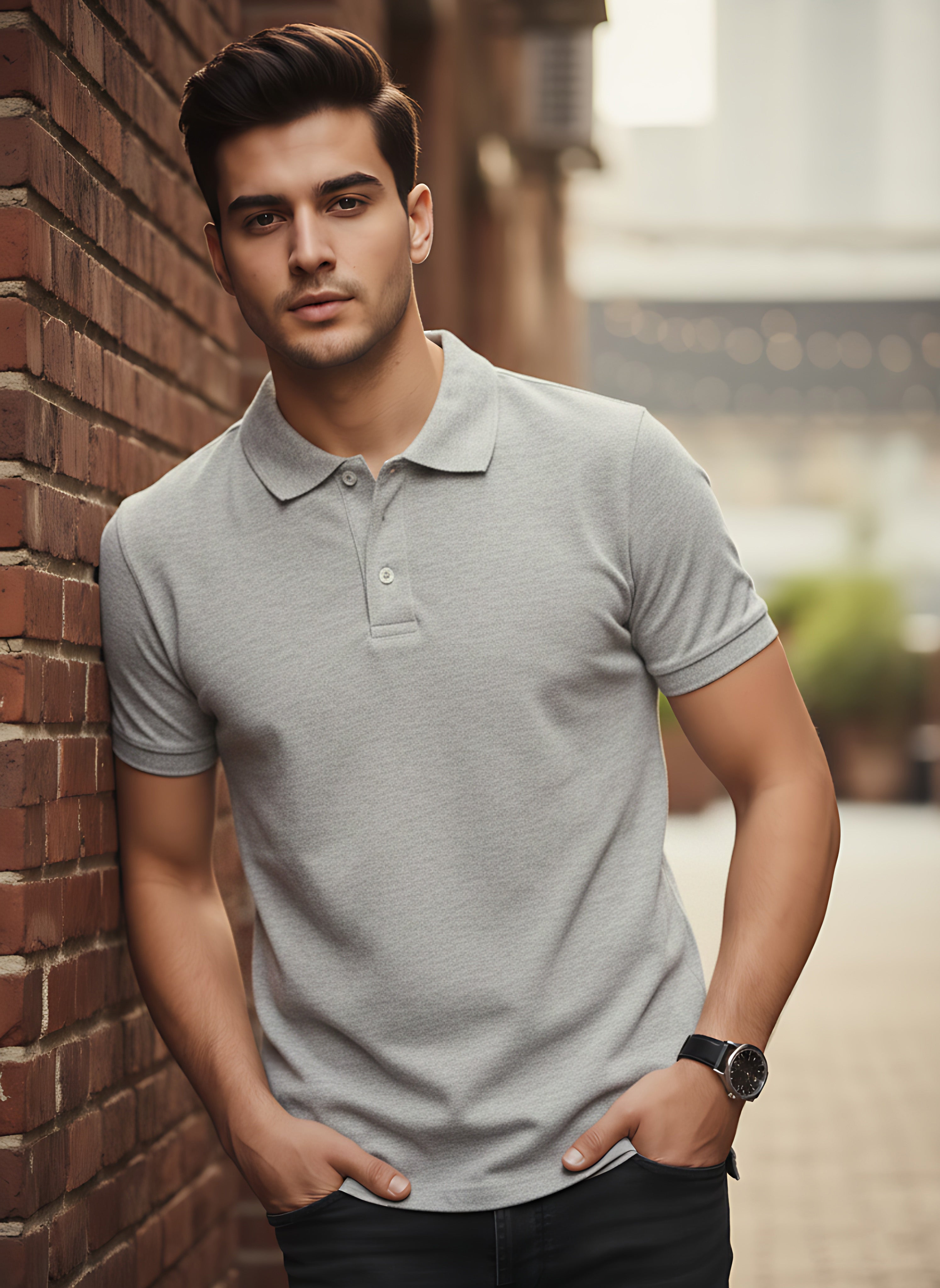 Grey Melange Polo T-Shirt