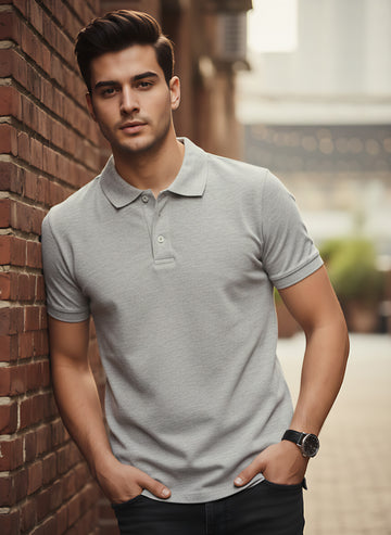 Grey Melange Polo T-Shirt