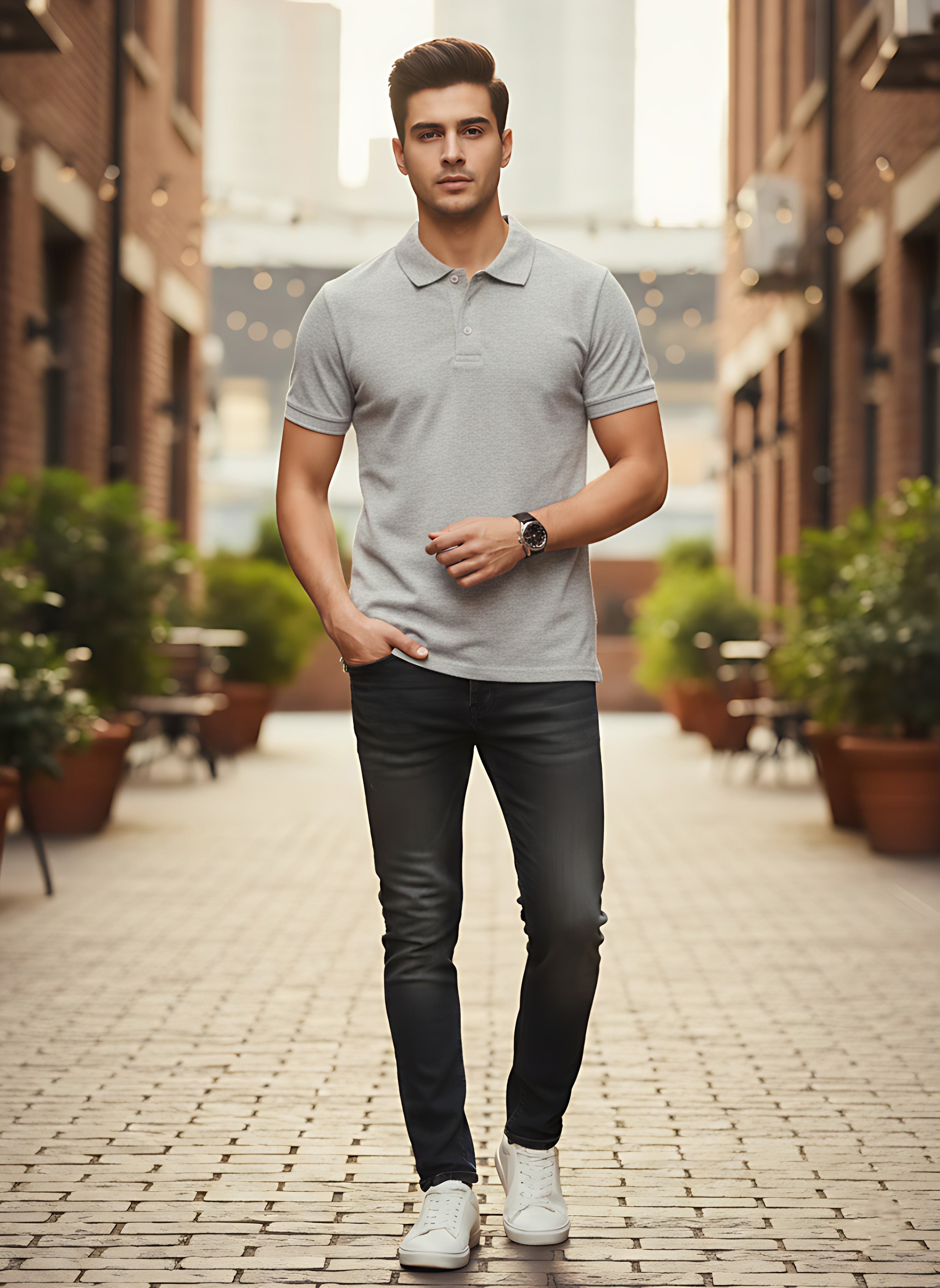 Grey Melange Polo T-Shirt