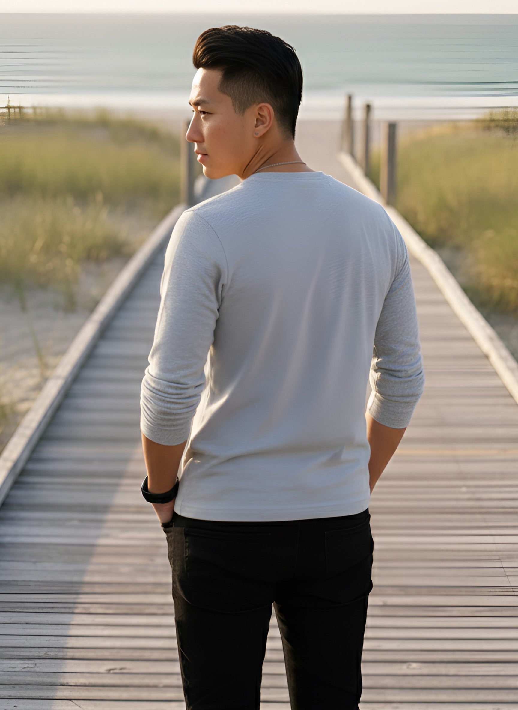Long Sleeve Grey Melange T-Shirt