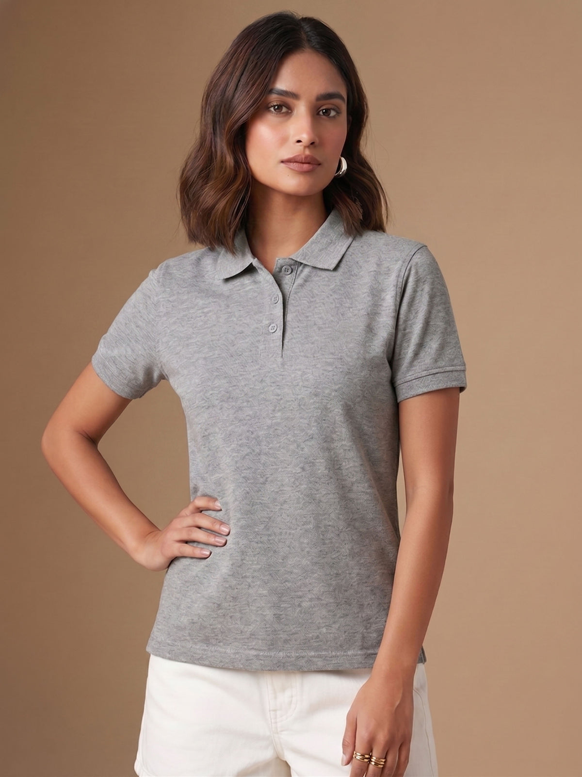 Grey Melange Polo T-Shirt