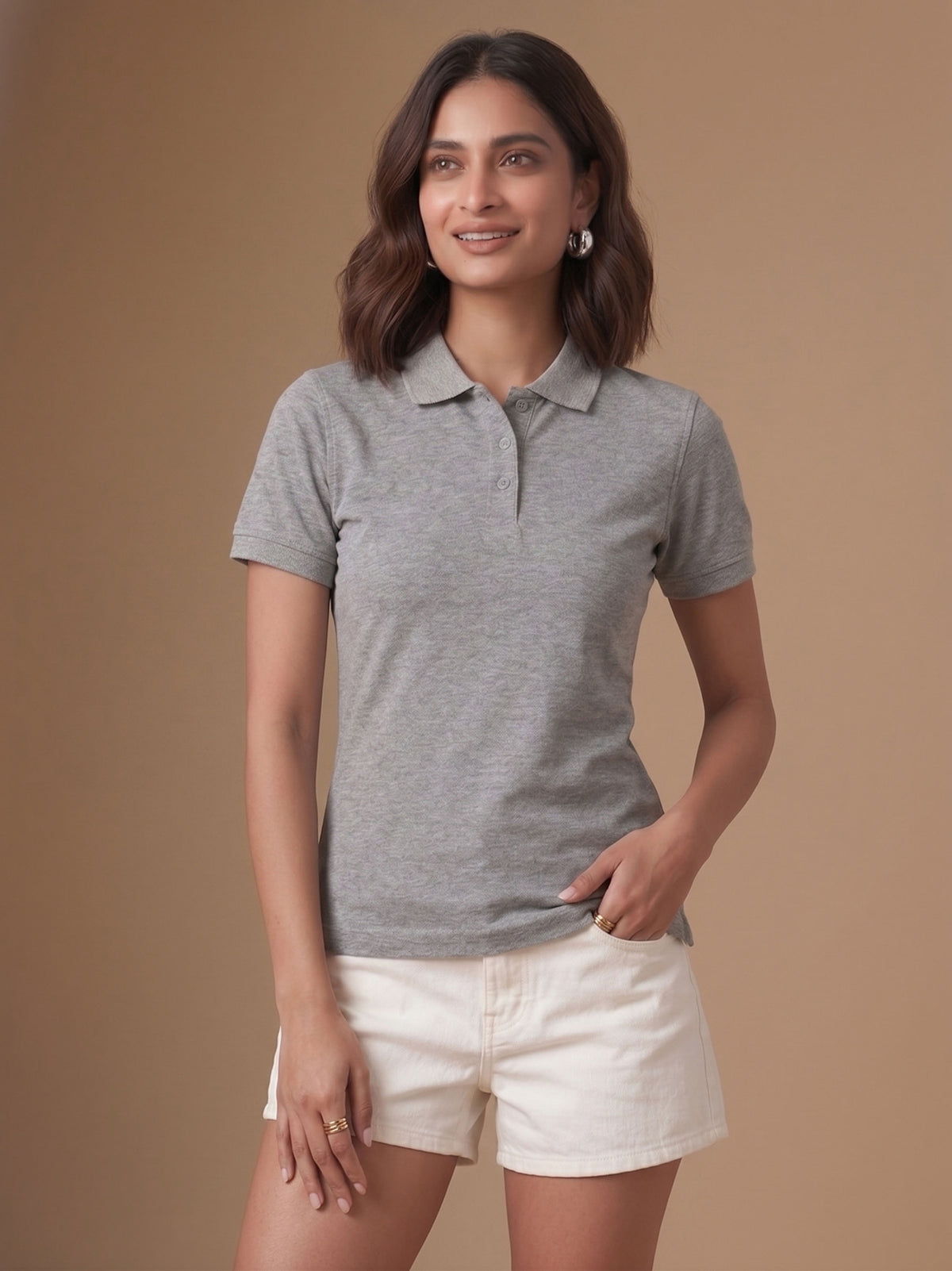 Grey Melange Polo T-Shirt