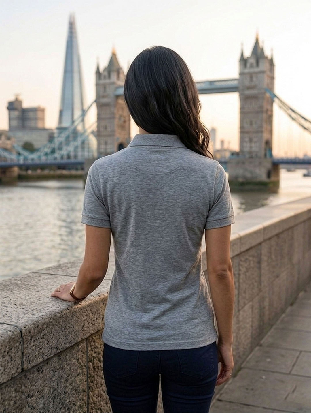 Womens Polo Grey Melange T-Shirt
