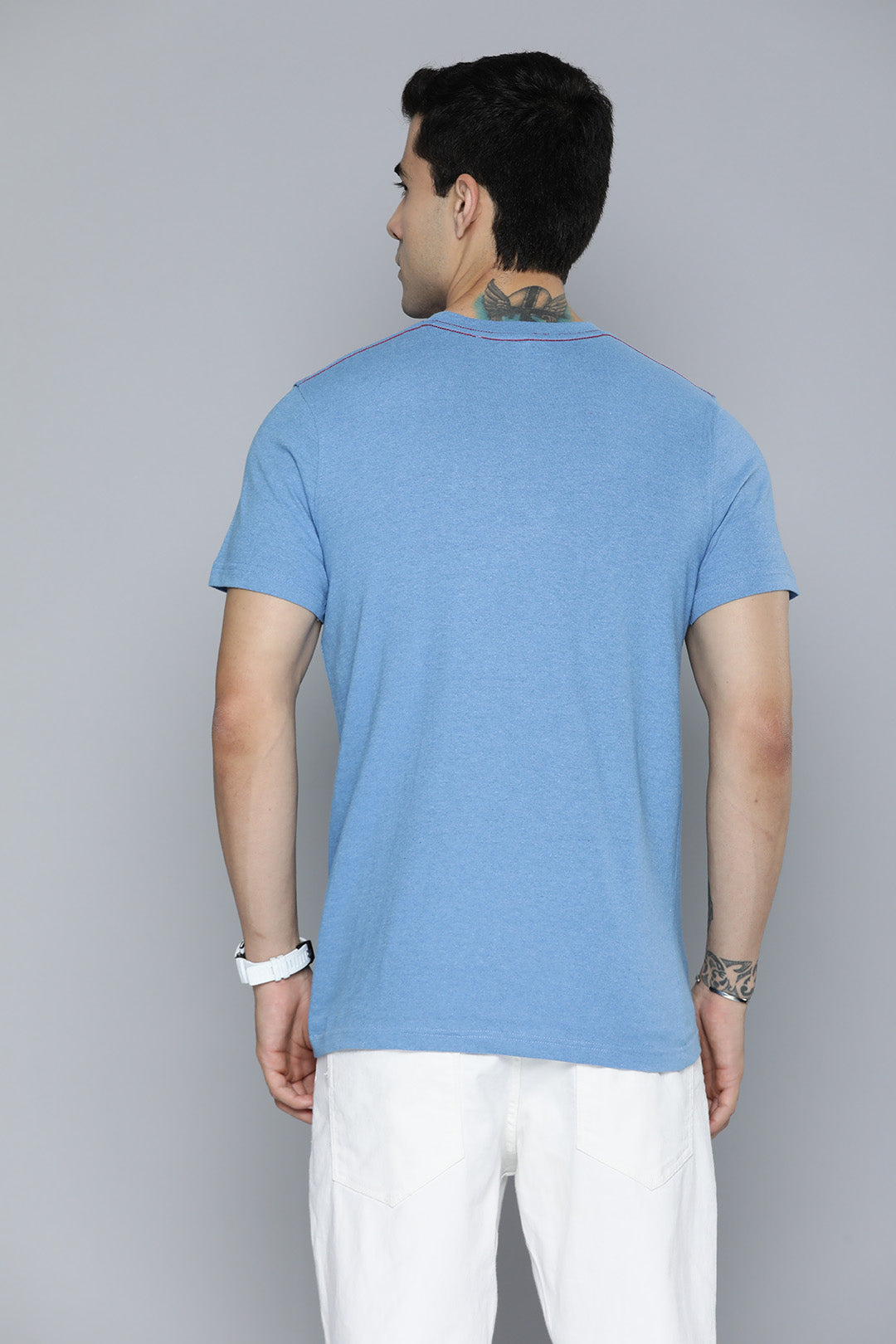 Mens Regular Half Sleeve Sky Blue T-Shirt