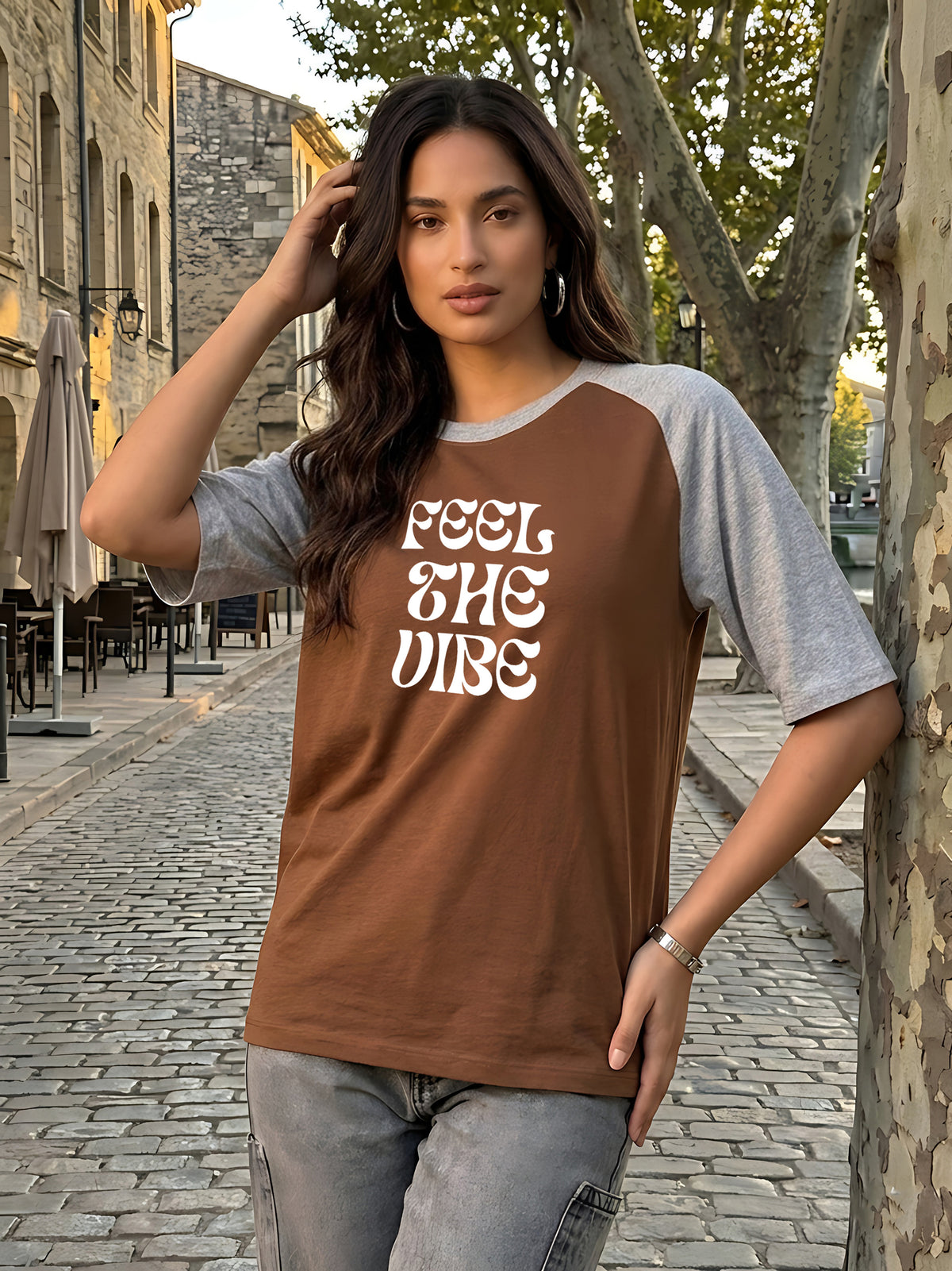 Graphic Raglan Sleeve Feel the Vibe