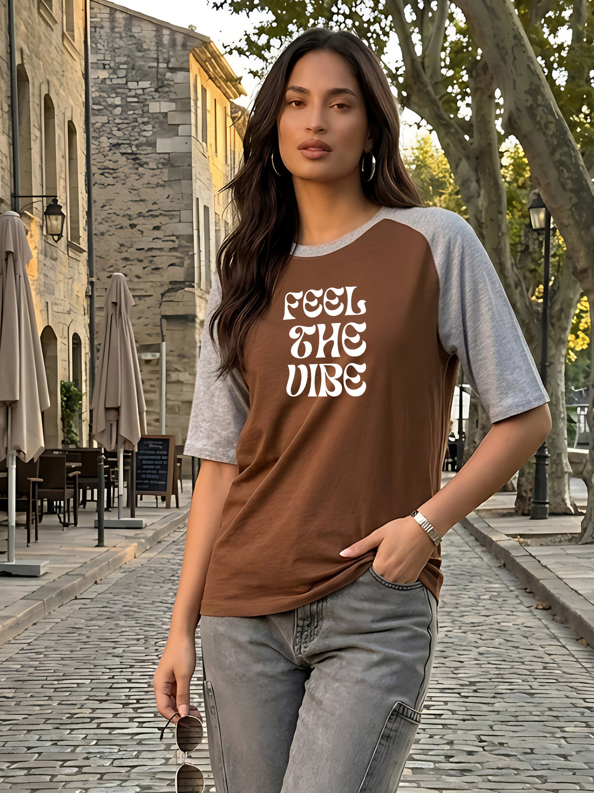 Graphic Raglan Sleeve Feel the Vibe