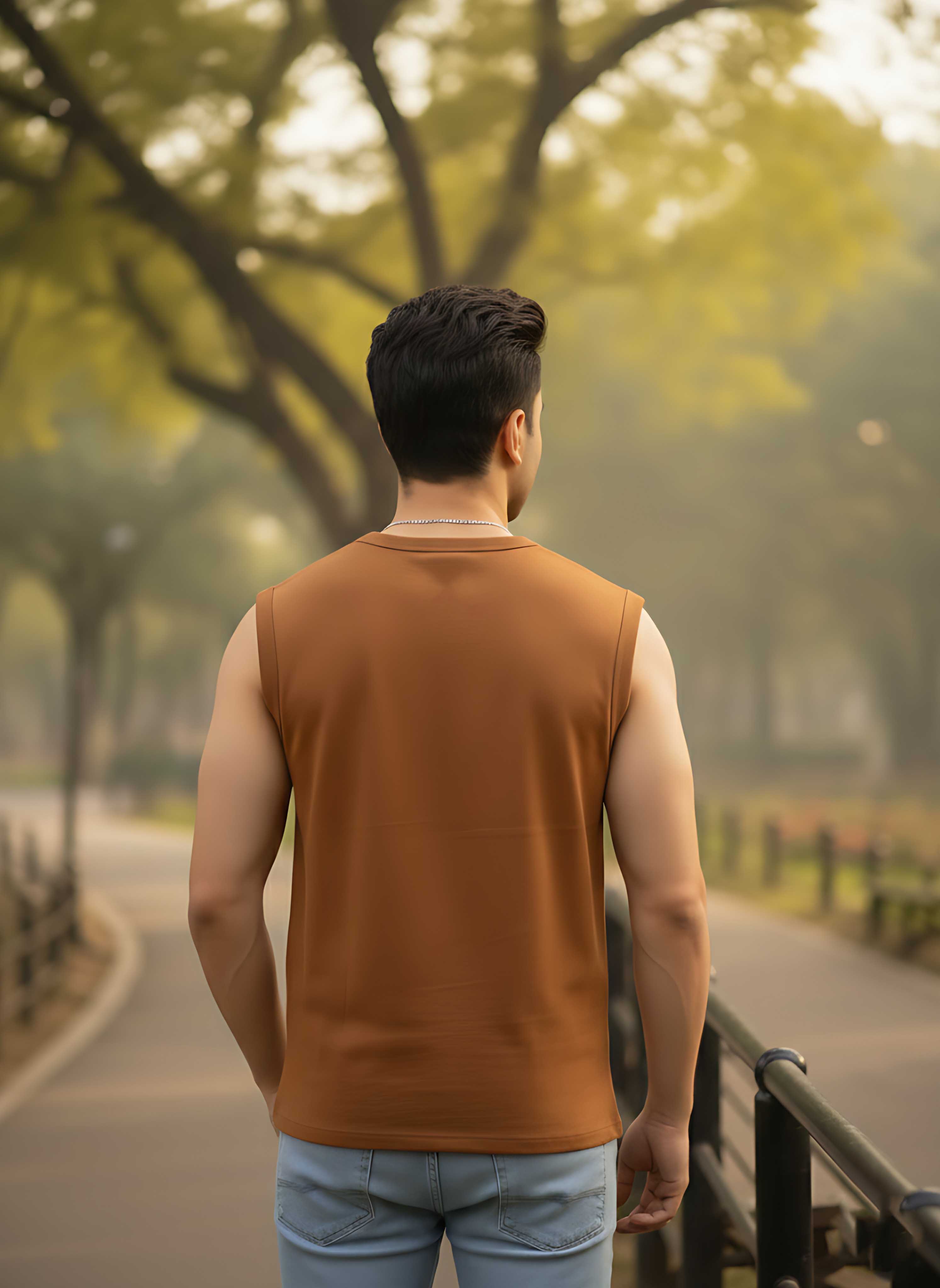 Sleeveless  Mustard Brown T-Shirt