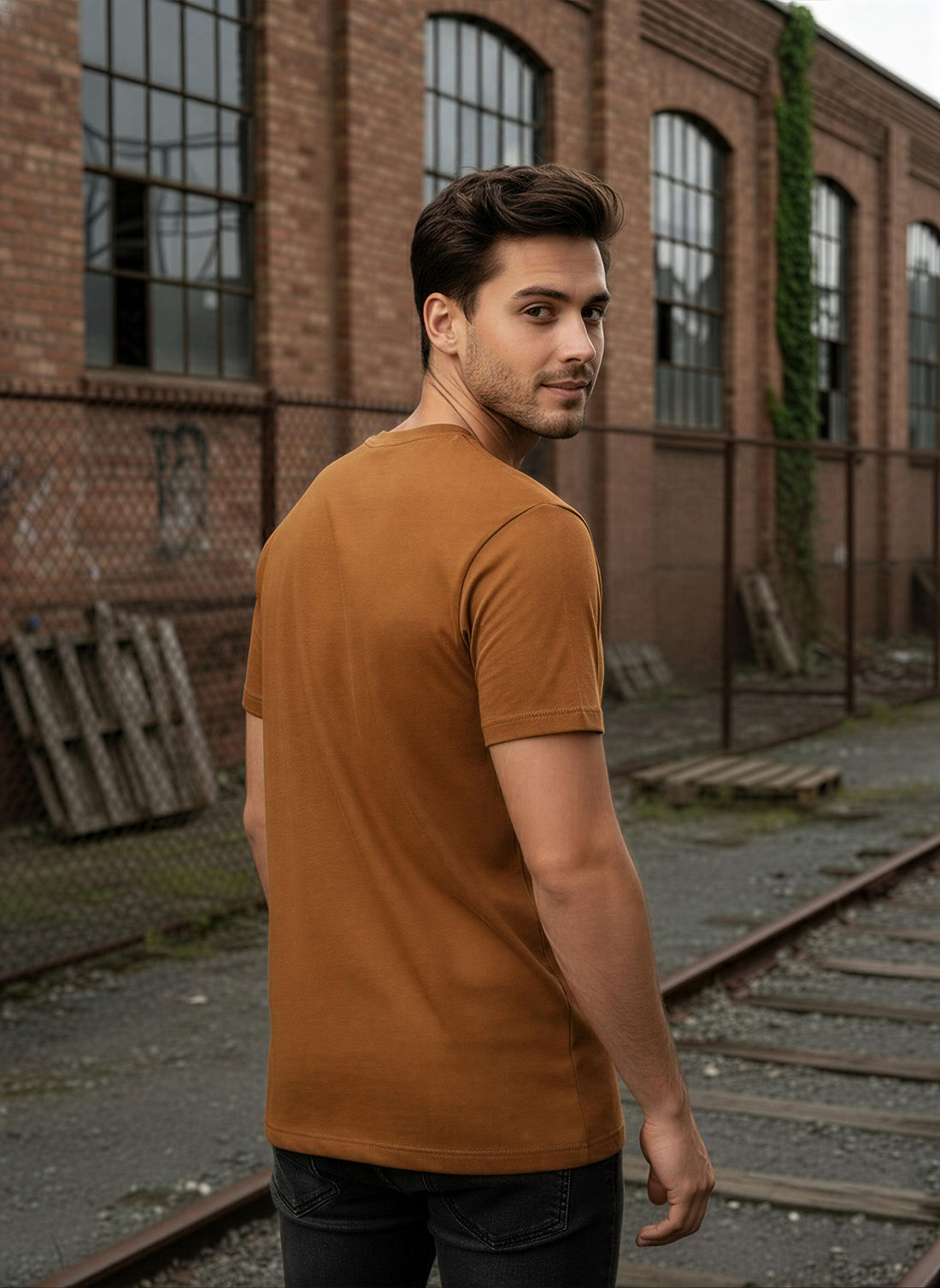 Half Sleeve  Mustard Brown T-Shirt