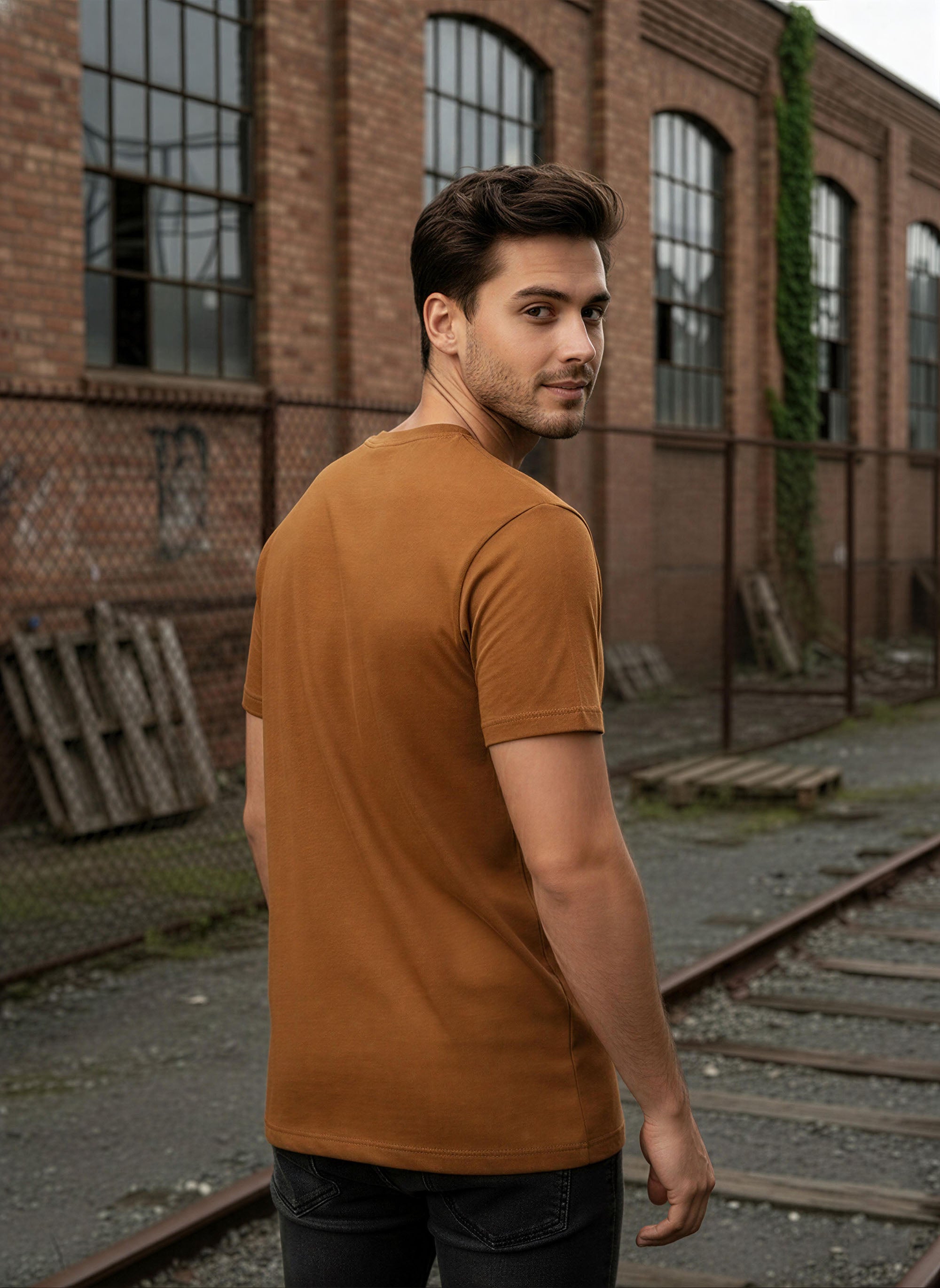 Half Sleeve  Mustard Brown T-Shirt