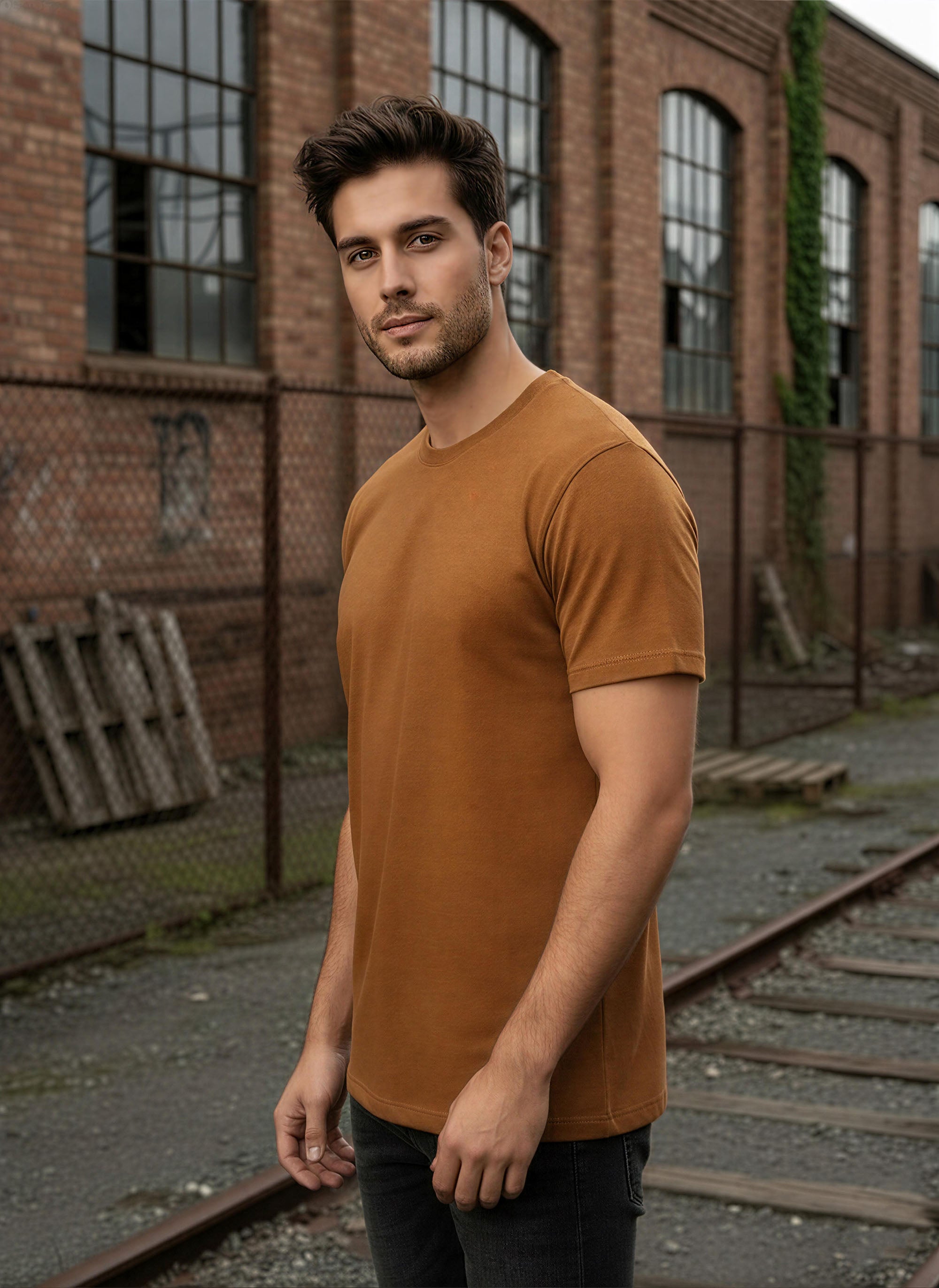 Half Sleeve  Mustard Brown T-Shirt