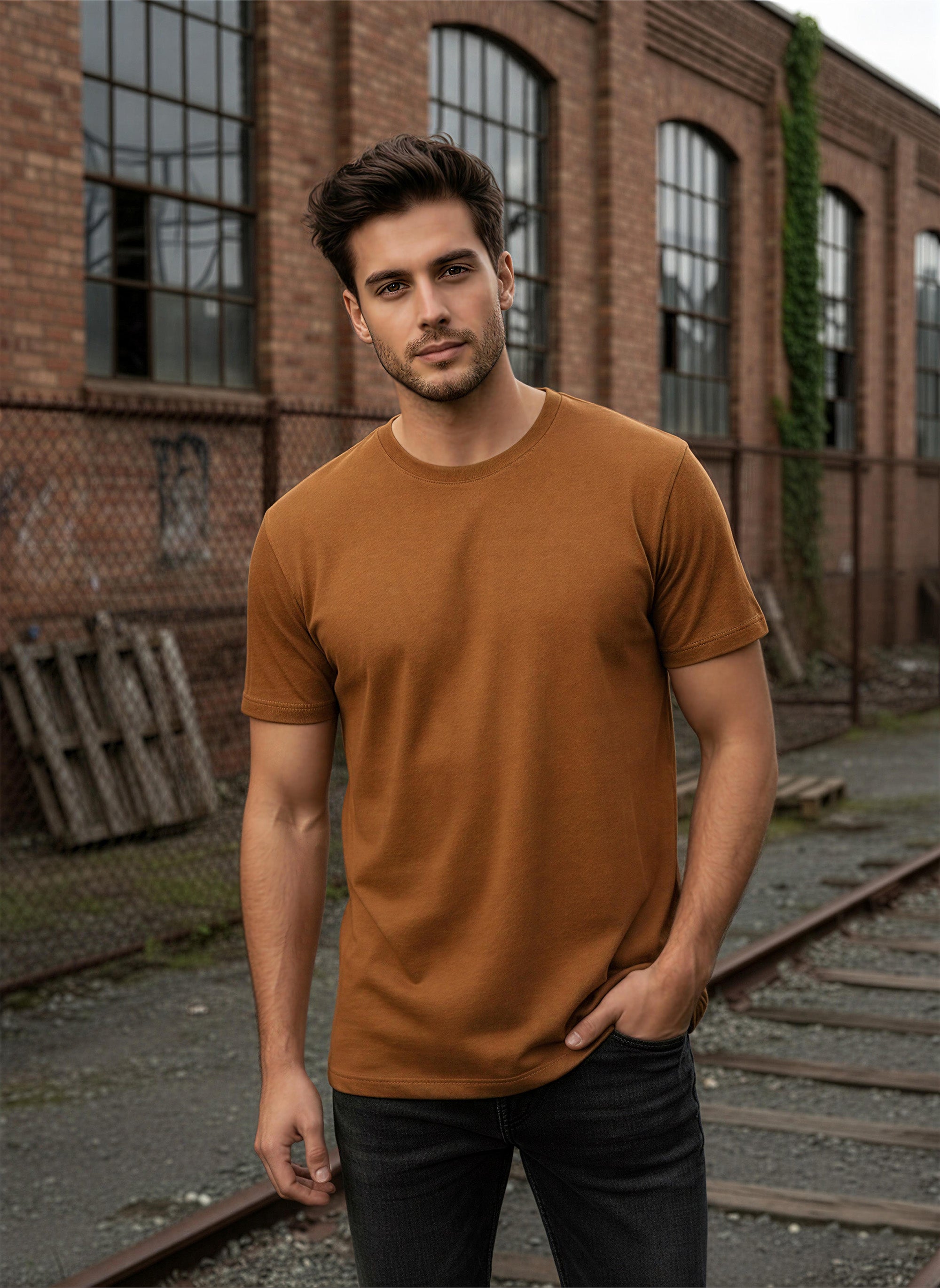 Half Sleeve  Mustard Brown T-Shirt