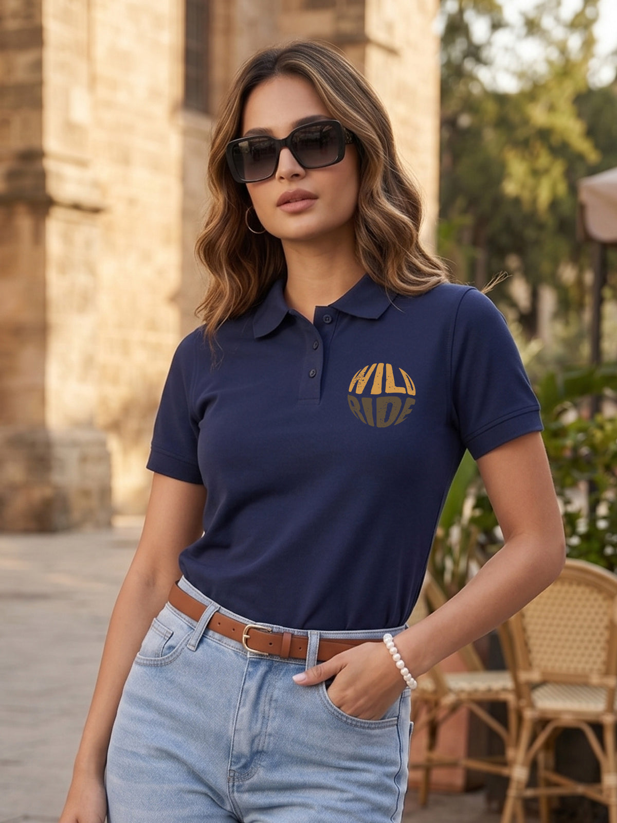 Womens Graphic Polo T-Shirt Wild Ride
