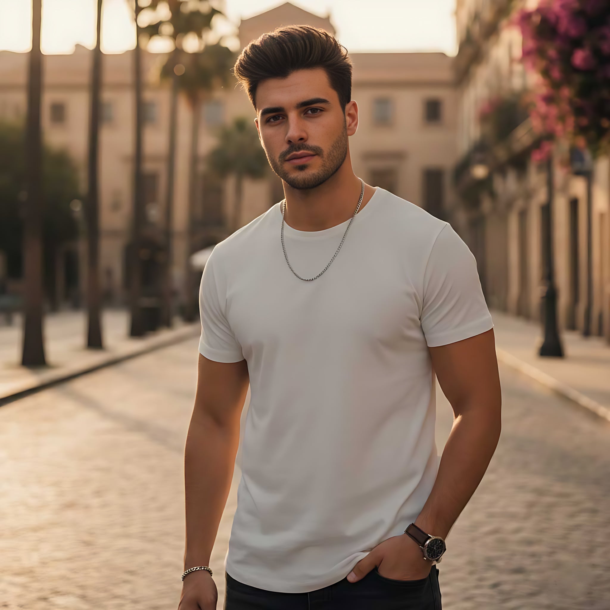 Half Sleeve White Melange T-Shirt
