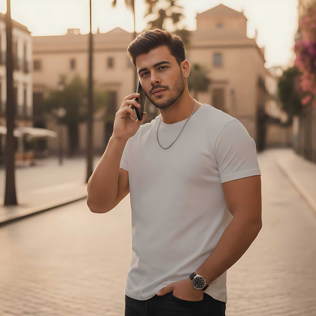 Half Sleeve White Melange T-Shirt
