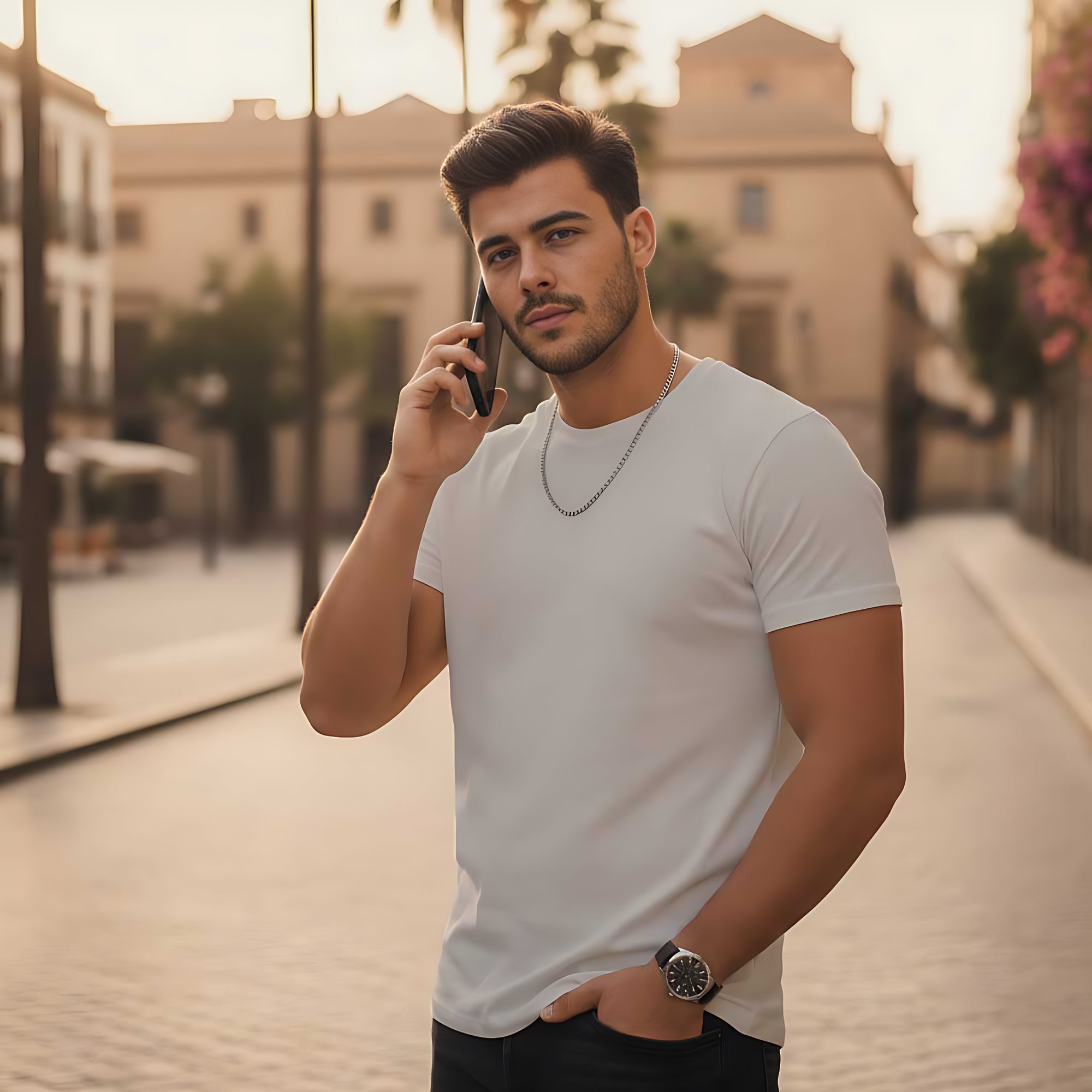 Half Sleeve White Melange T-Shirt