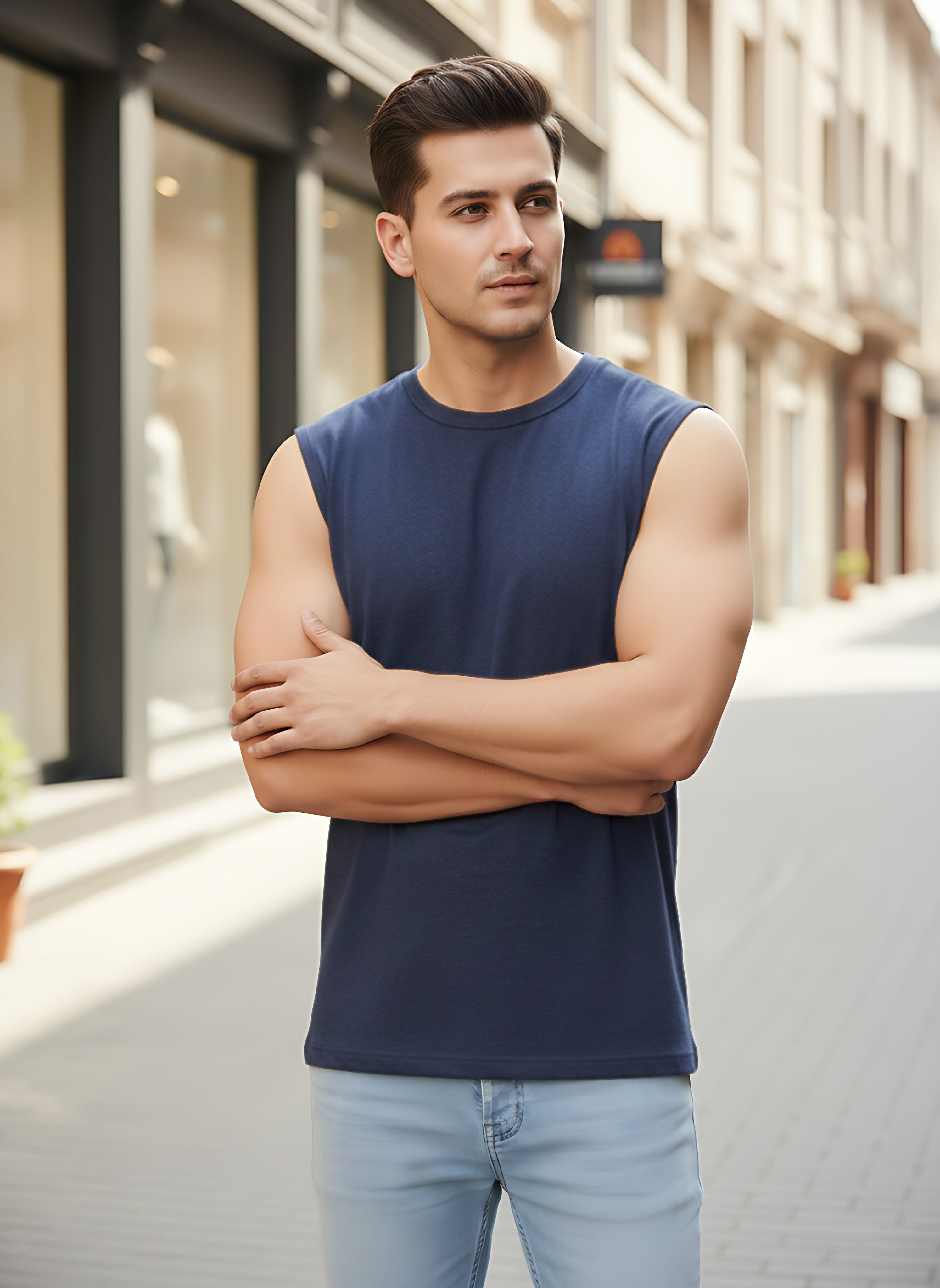 Sleeveless  Navy  T-Shirt