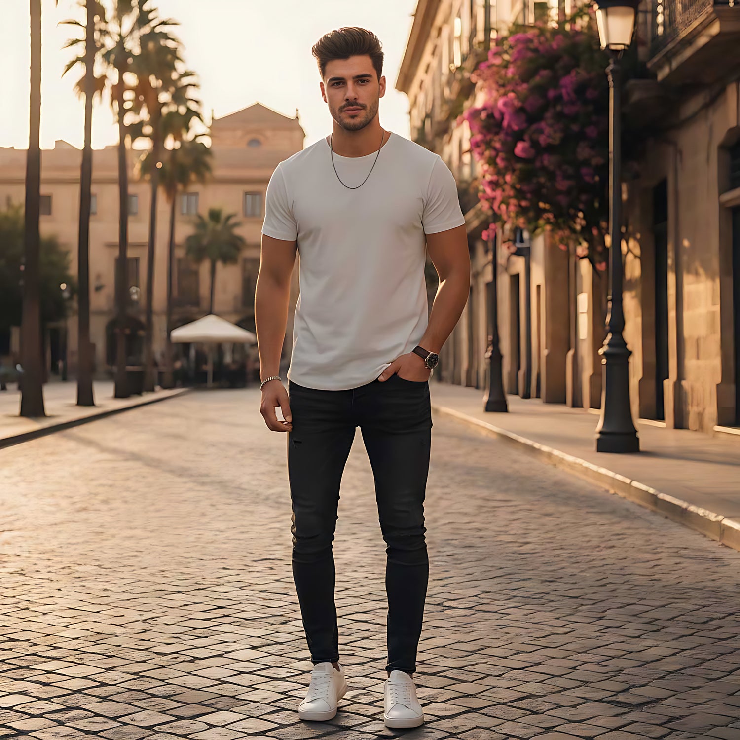 Half Sleeve White Melange T-Shirt